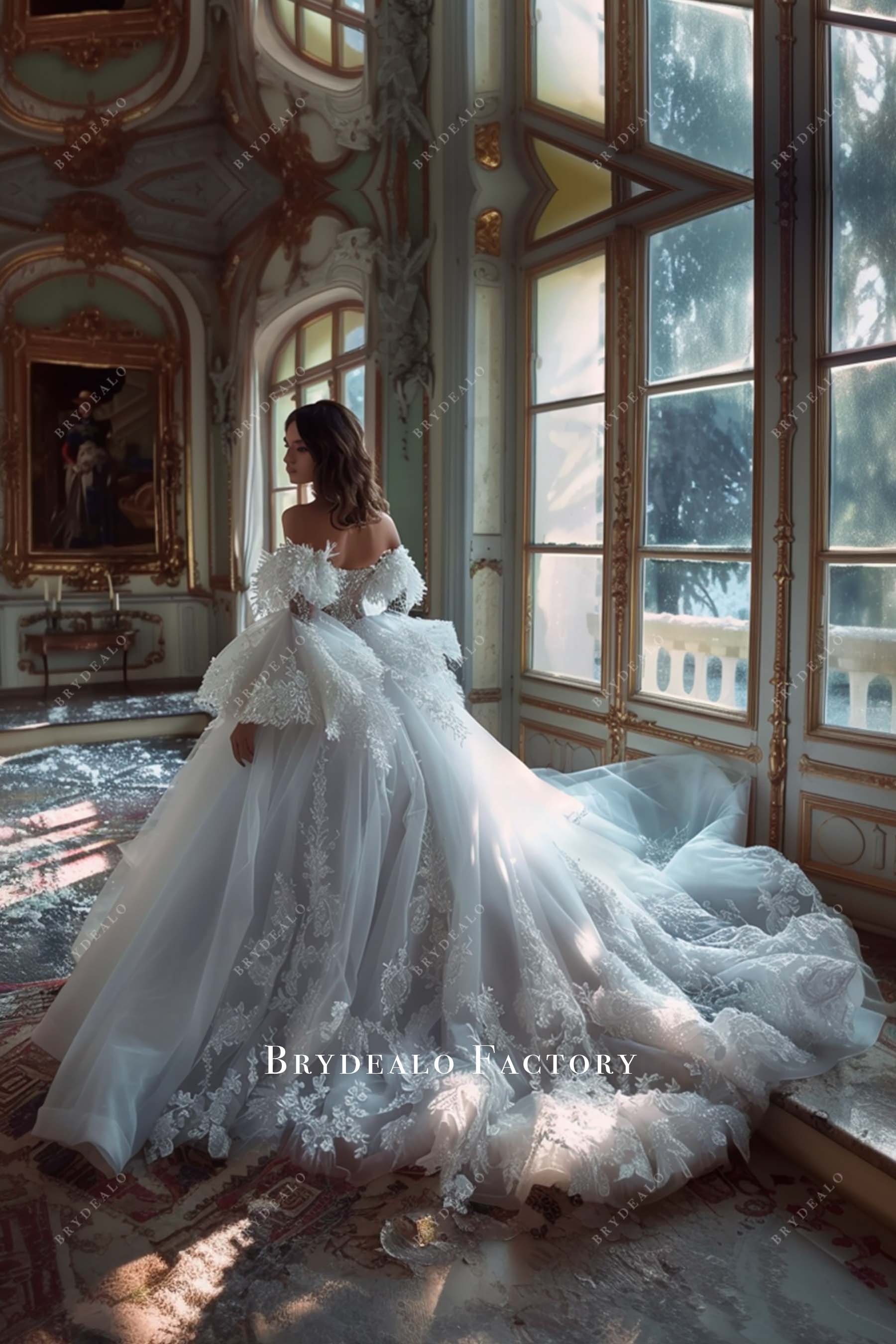 Gorgeous Lace Off Shoulder Ball Gown Wedding Dress