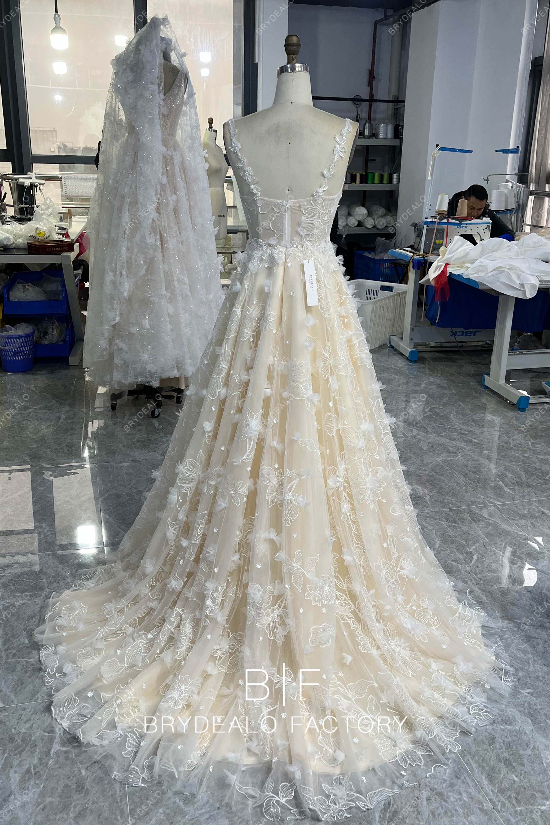 illusion back A-line chapel train wedding dress