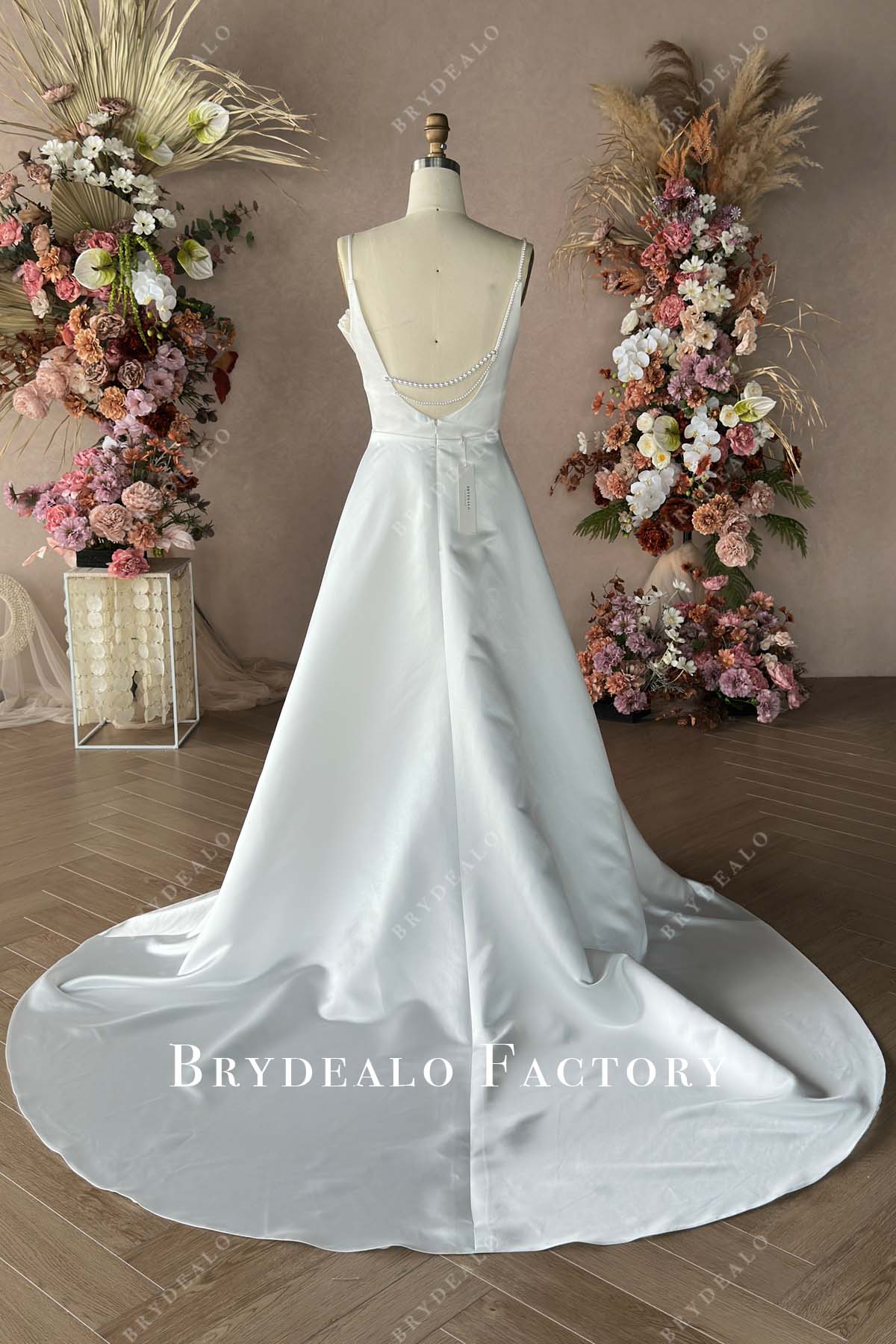 custom long train wedding dress