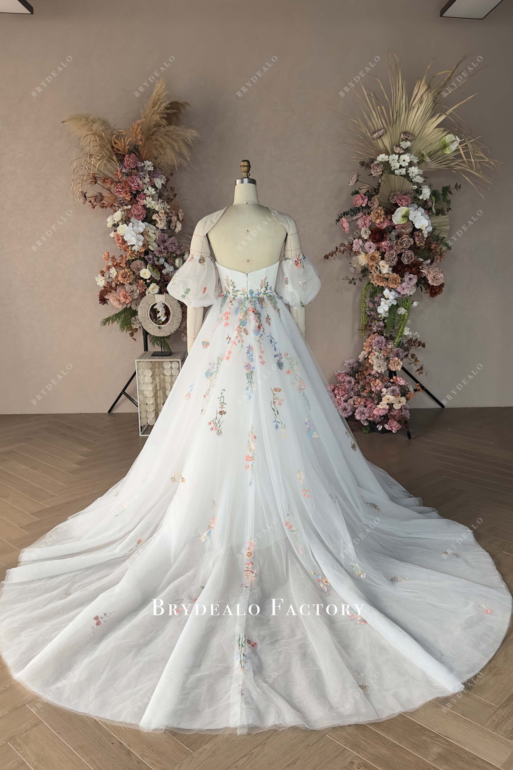 long train wild wedding dress