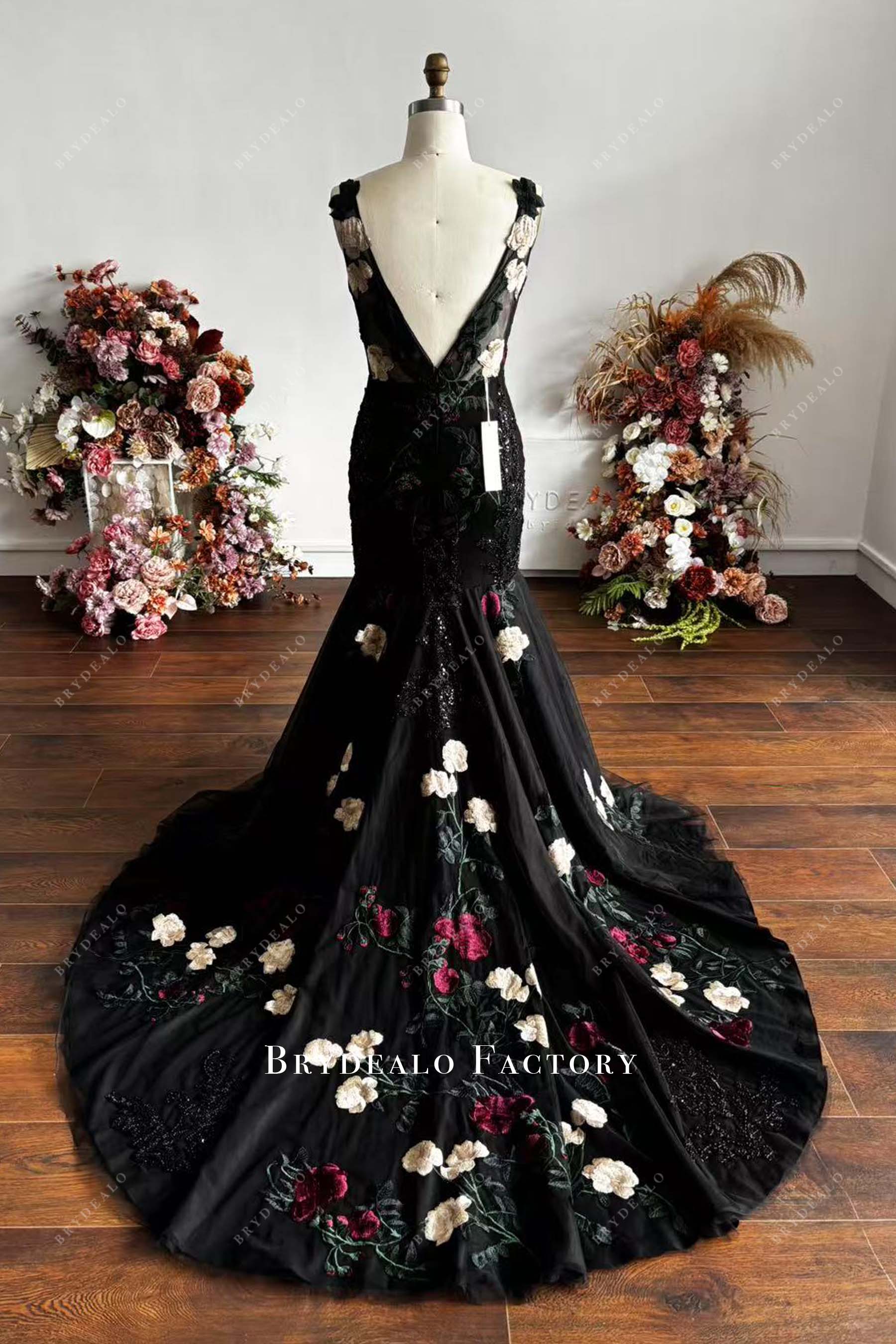low back natural waist chapel train mermaid bridal gown