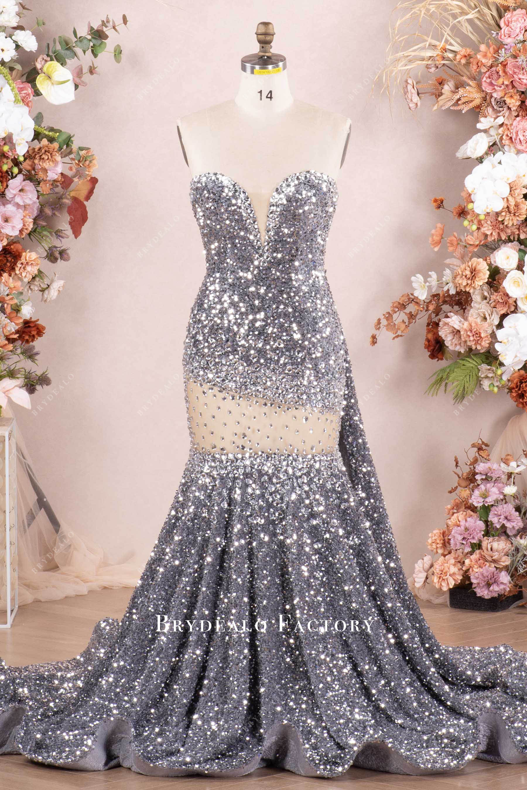 Luxurious Silver Rhinestone Velvet Sequin Prom Dress Luxurious Silver Rhinestone Velvet Sequin Prom Dress