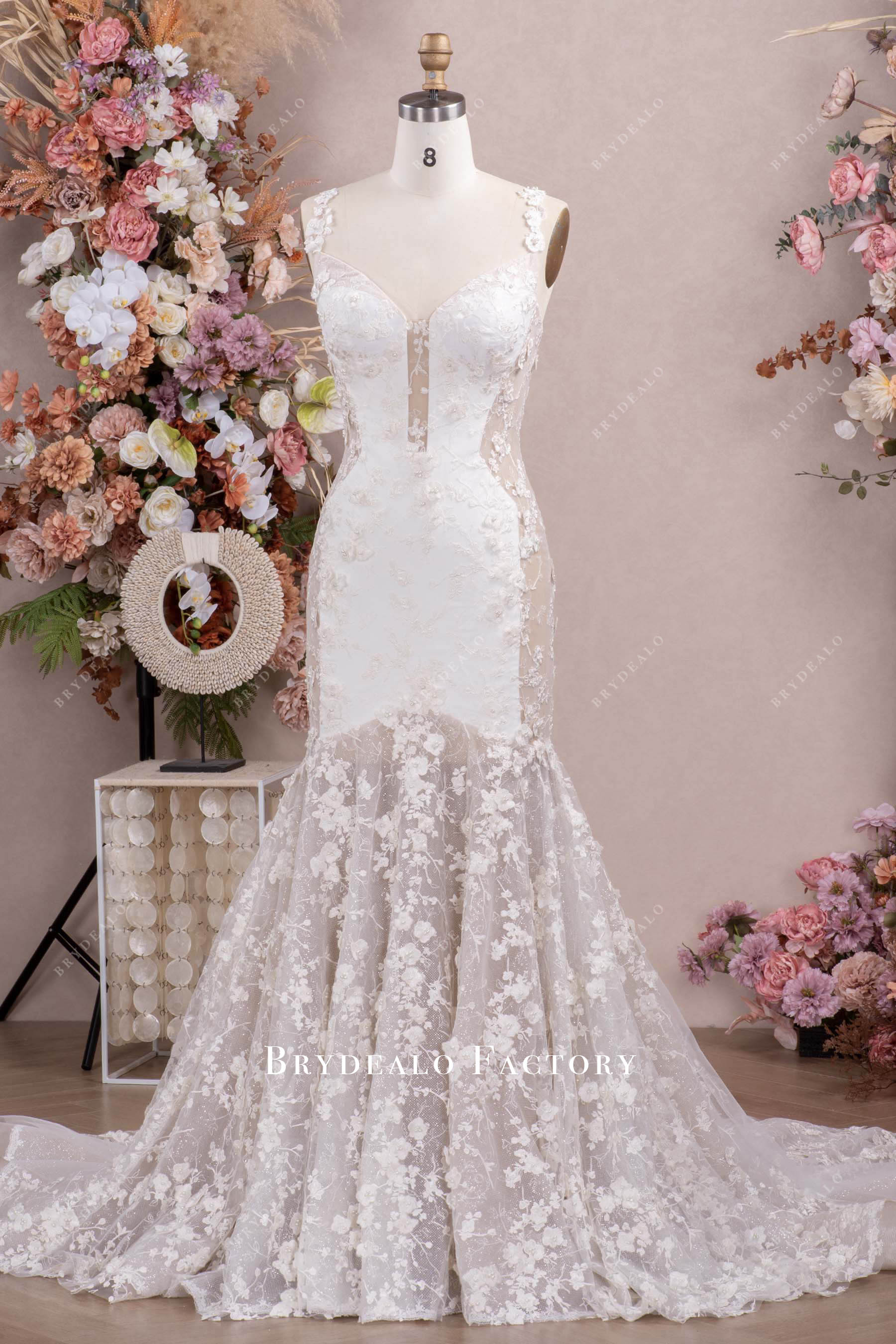 luxurious two-tone lace mermaid bridal gown