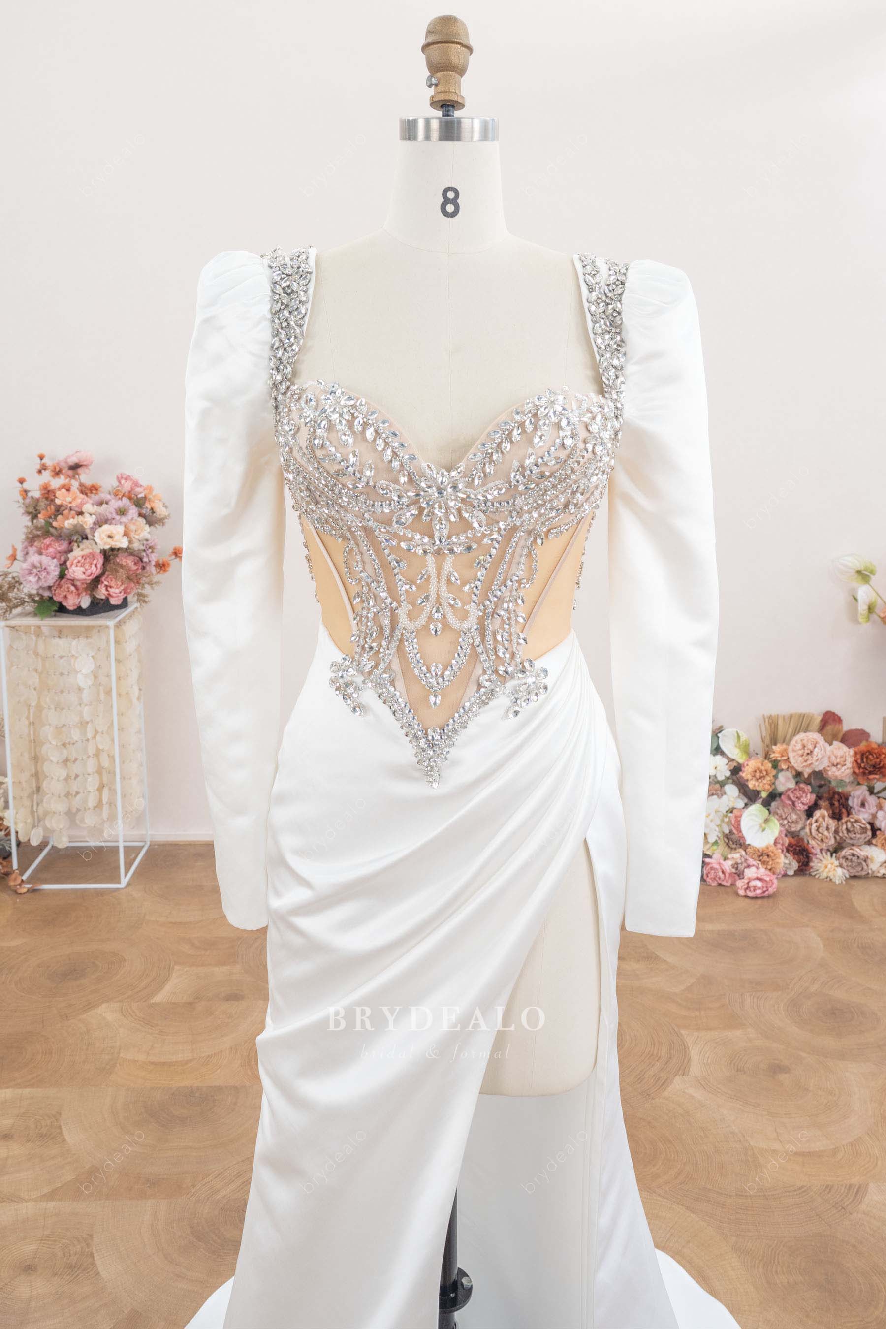 luxury rhinestone sweetheart neck wedding dress