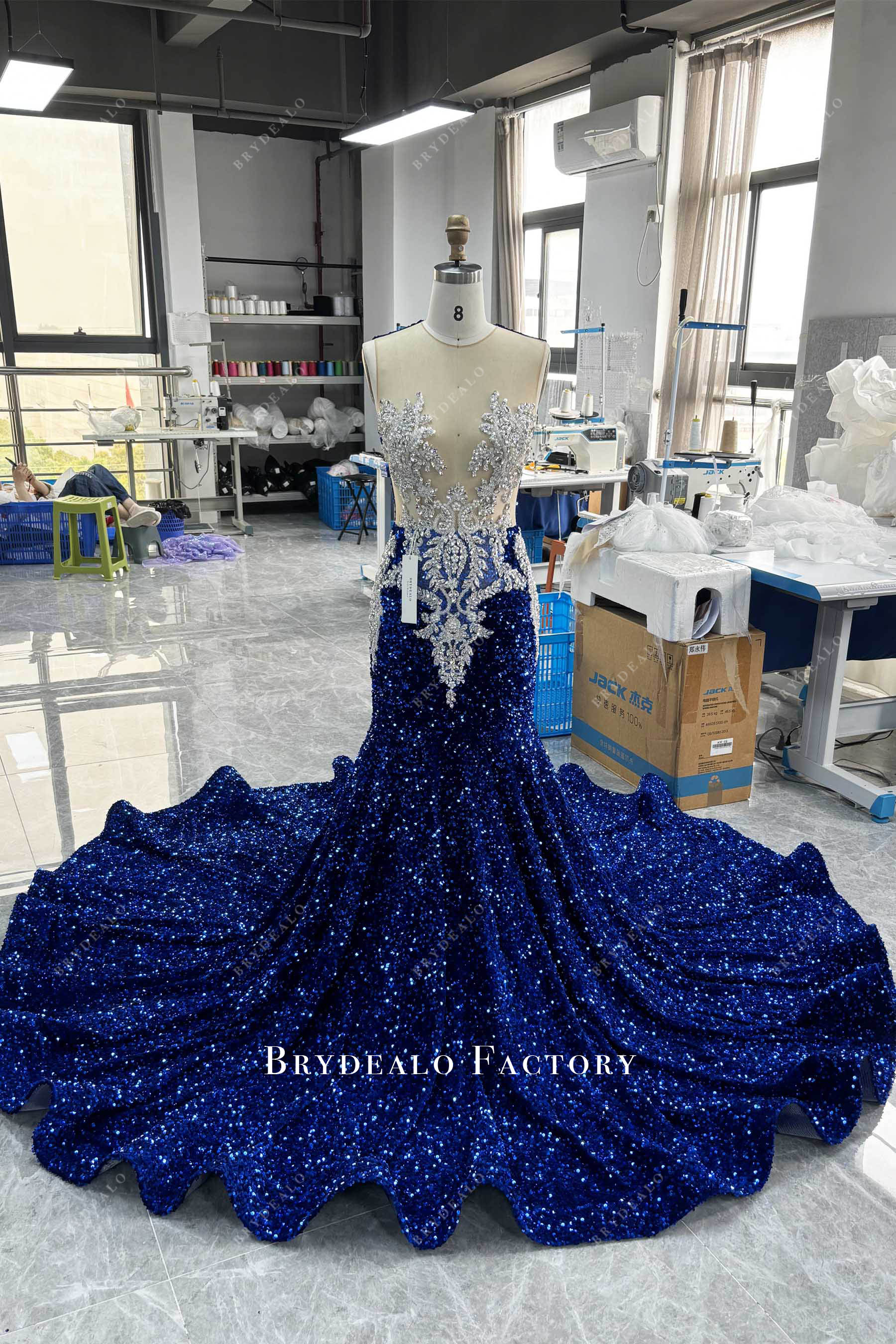 luxury sparkly royal blue prom dress