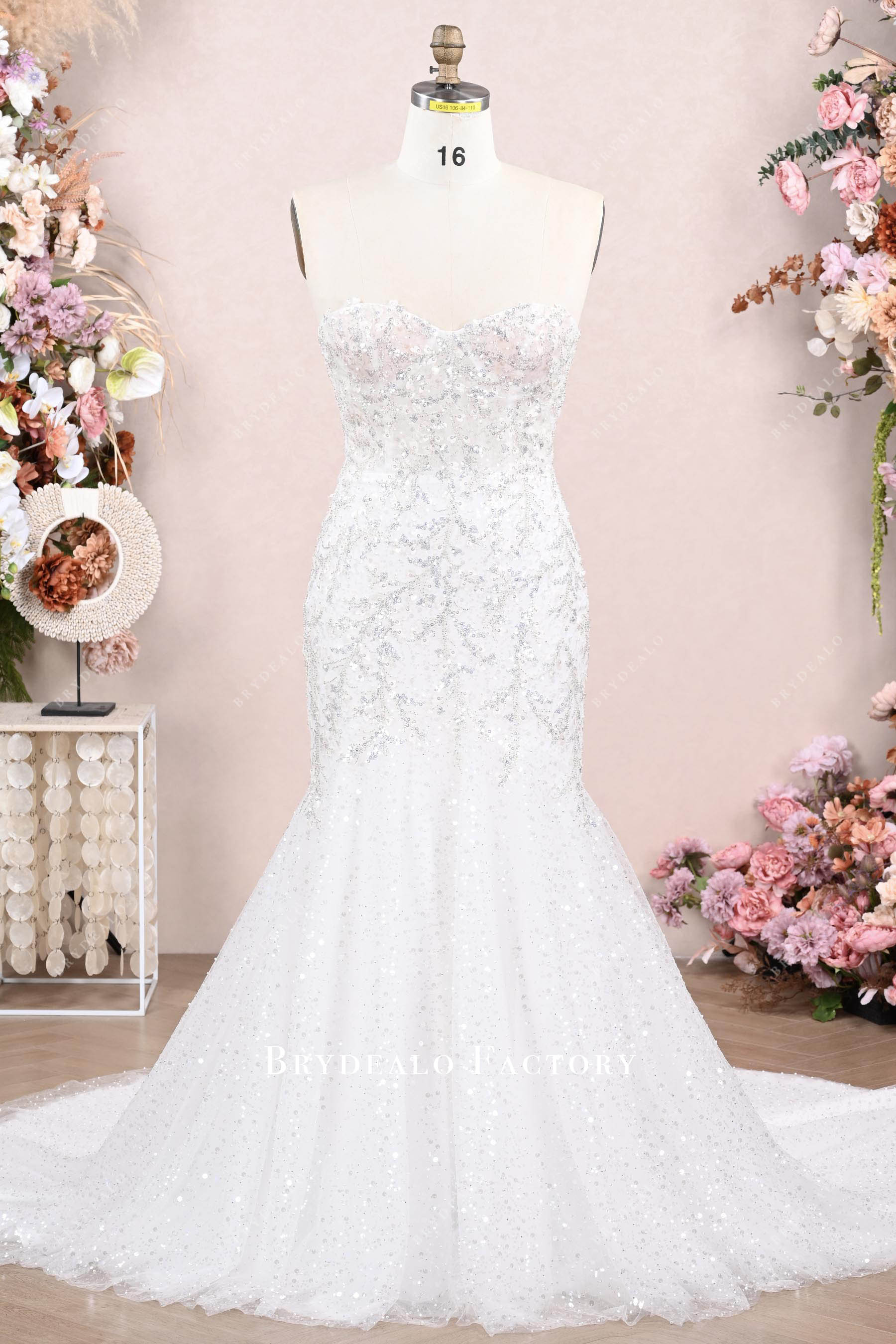 luxury sweetheart mermaid wedding dress Sparkly Illusion Corset Private Label Beading Sequin Trumpet Wedding Dress