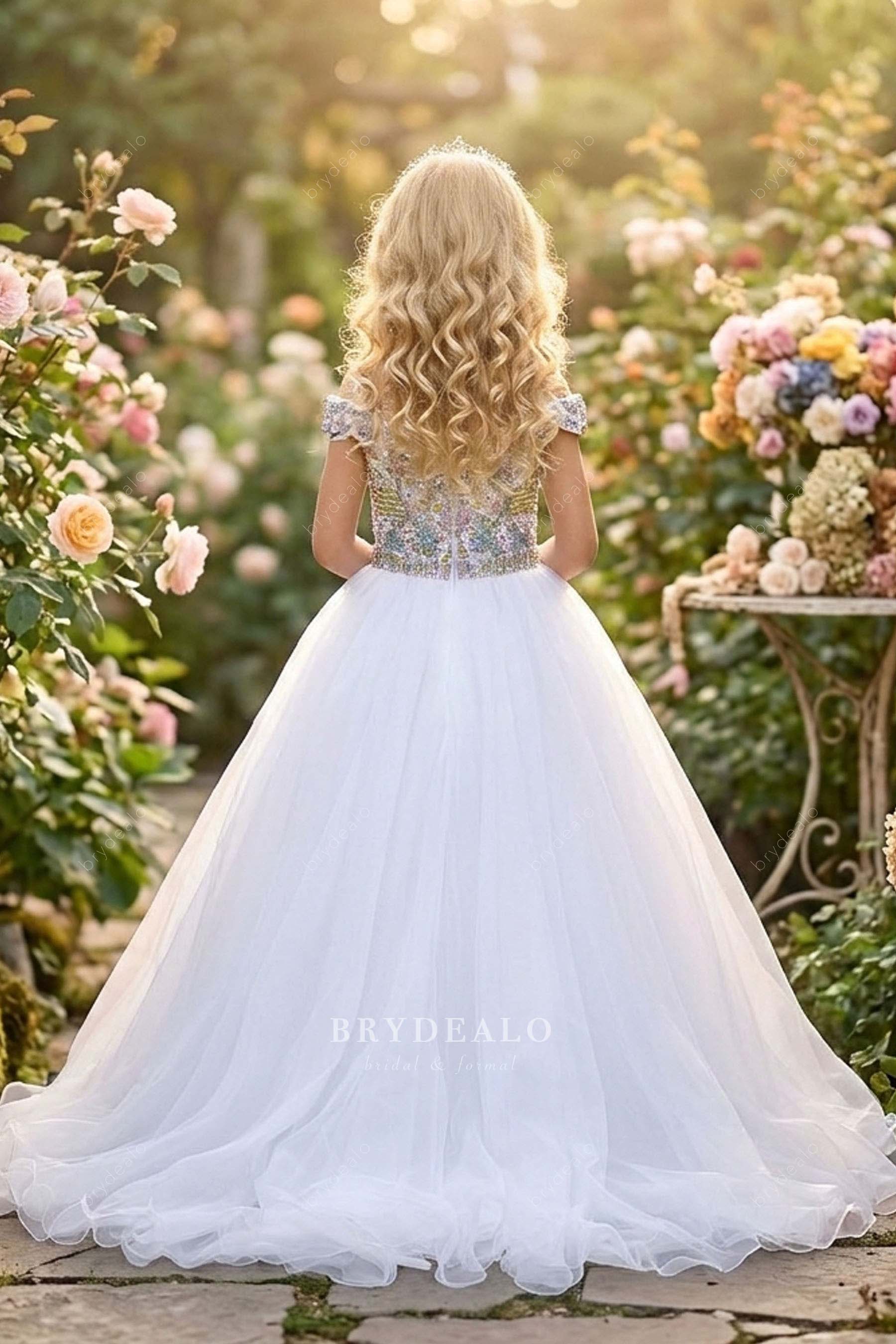 luxury white kids pageant gown