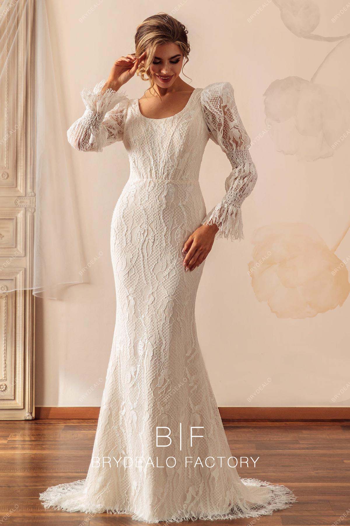 Marie Sleeves Lace Mermaid Wedding Dress