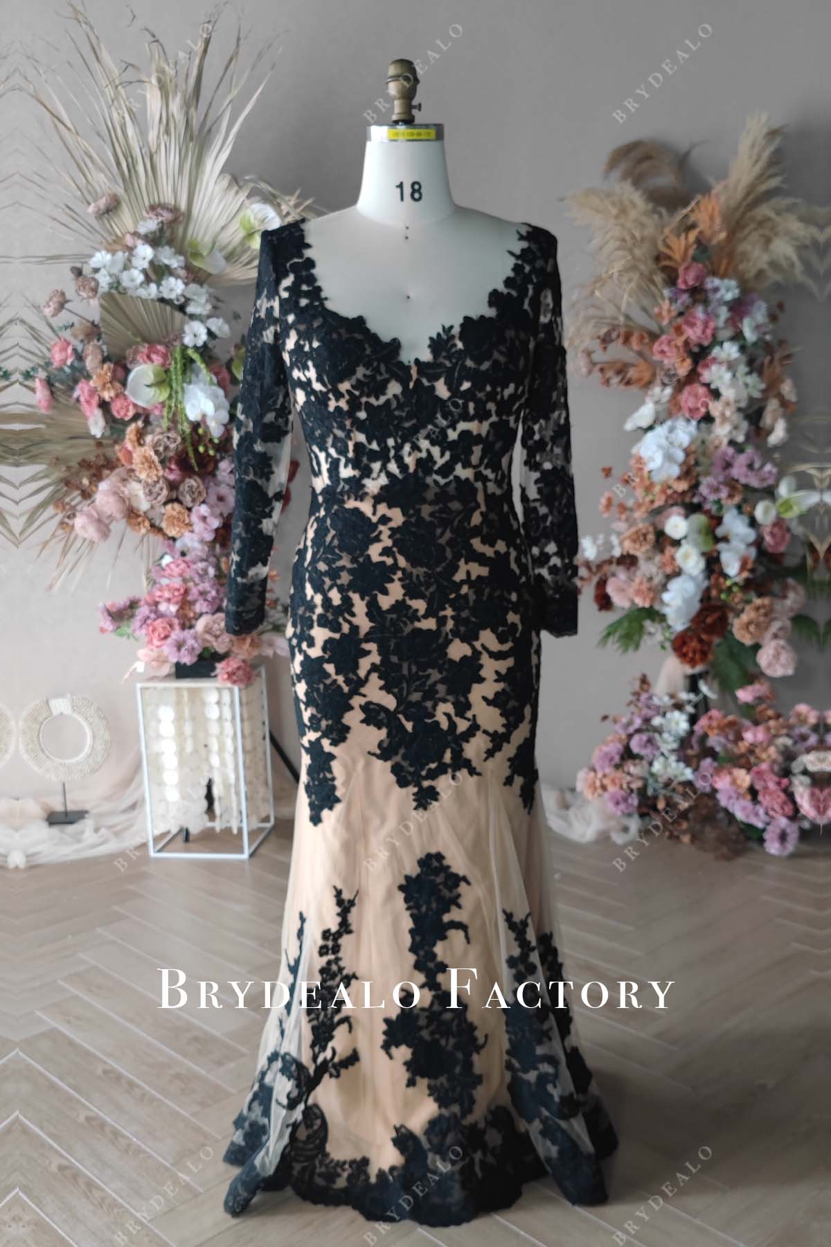 knee length dresses for ladies Final Sale Plus Size Full Length Lace Mermaid Gown with Tulle in Black main image 1