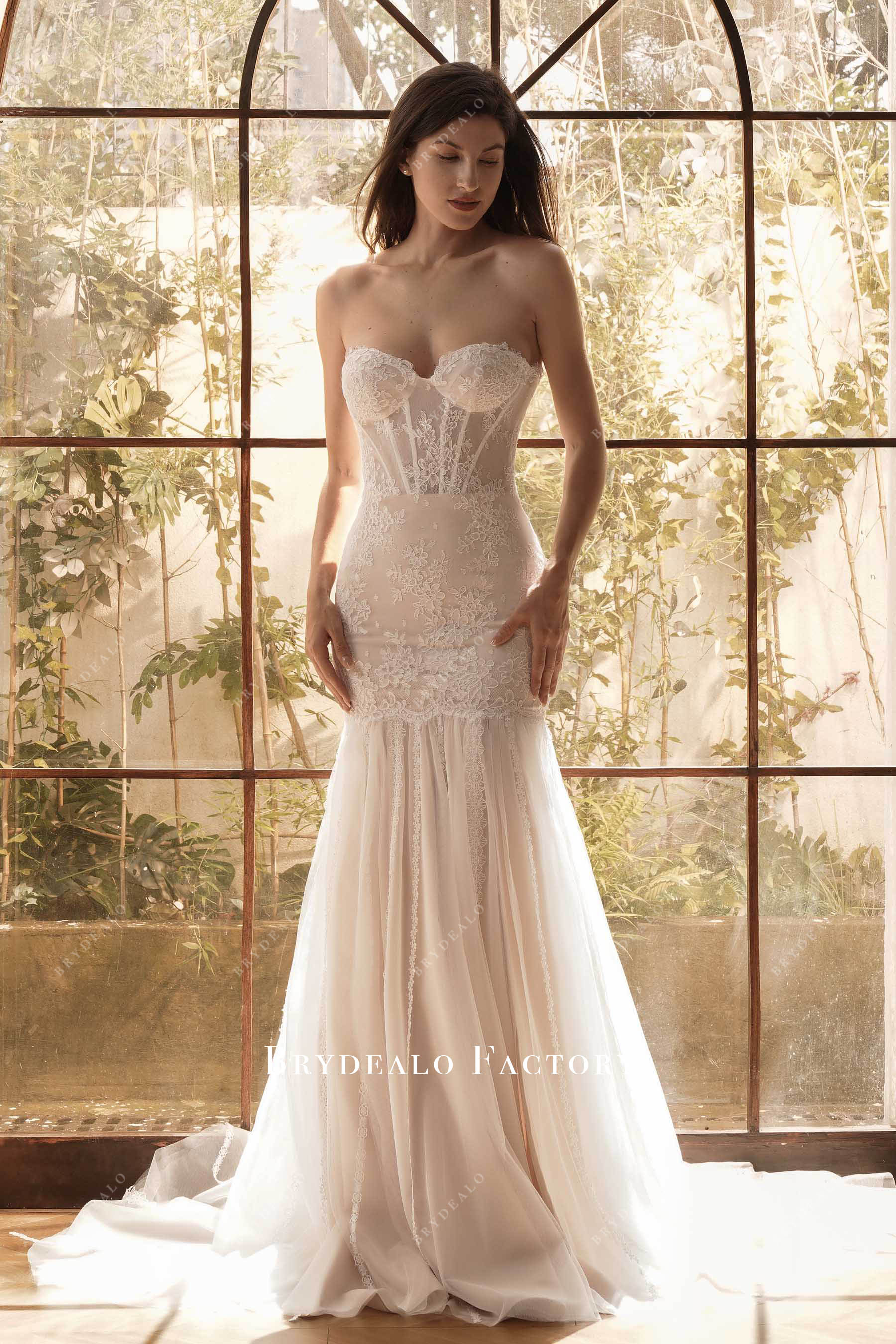 Quality Bohemian Lace Tassel Mermaid Wedding Dress Light Ivory