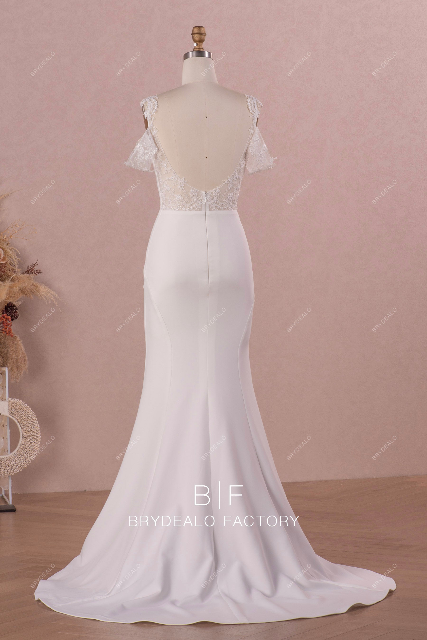 mermaid lace crepe wedding dress