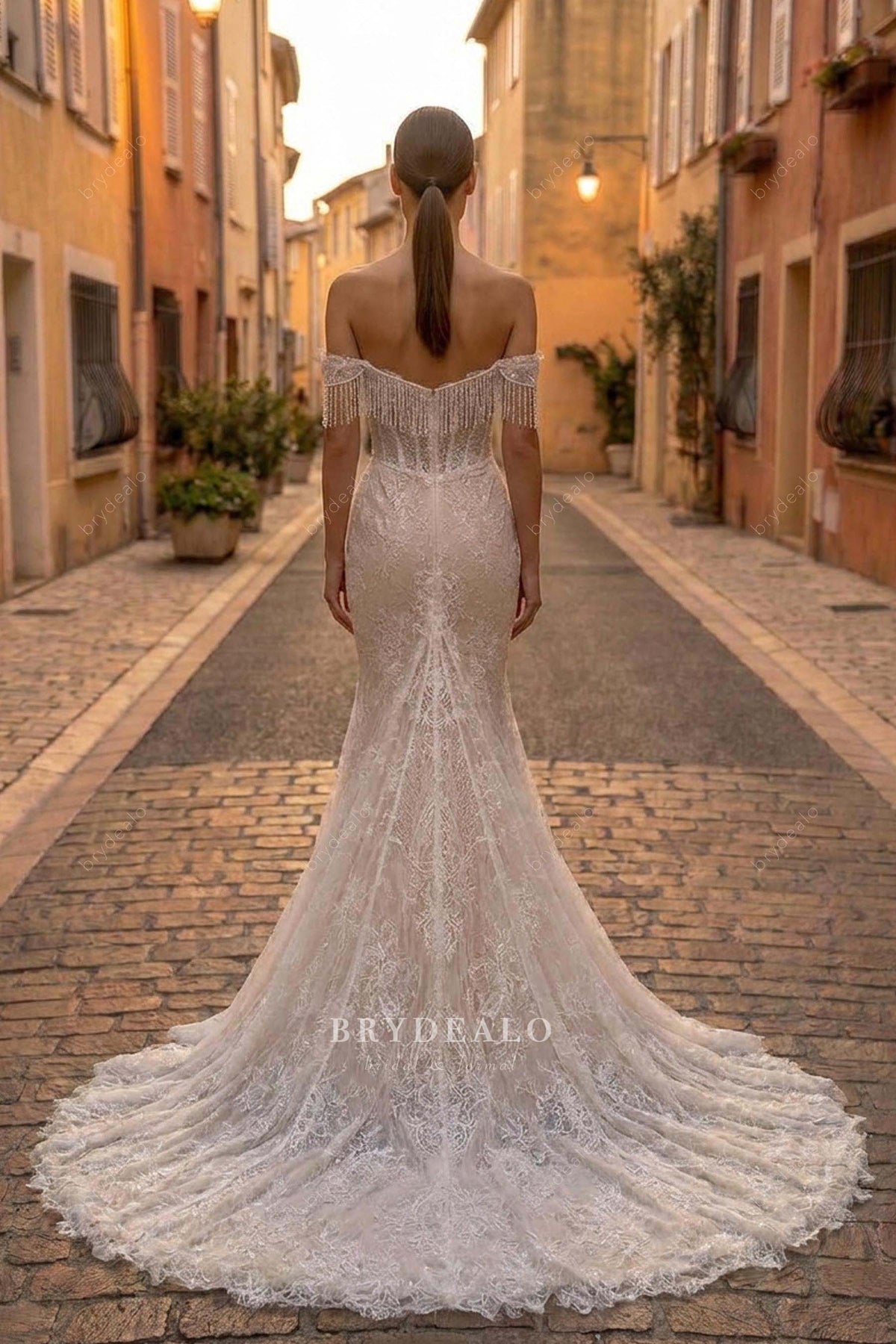 mermaid lace long wedding dress