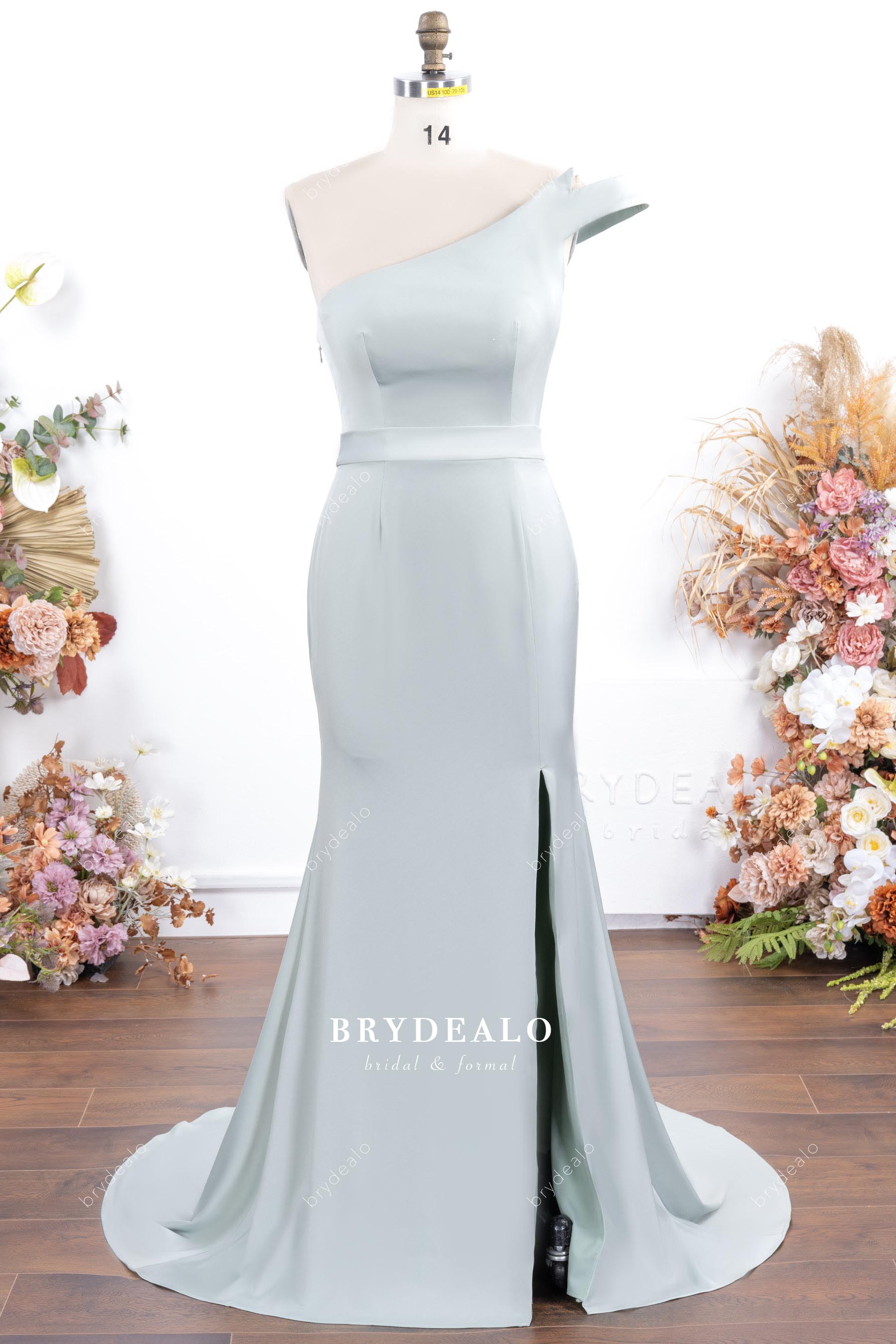 mermaid slit satin formal dress