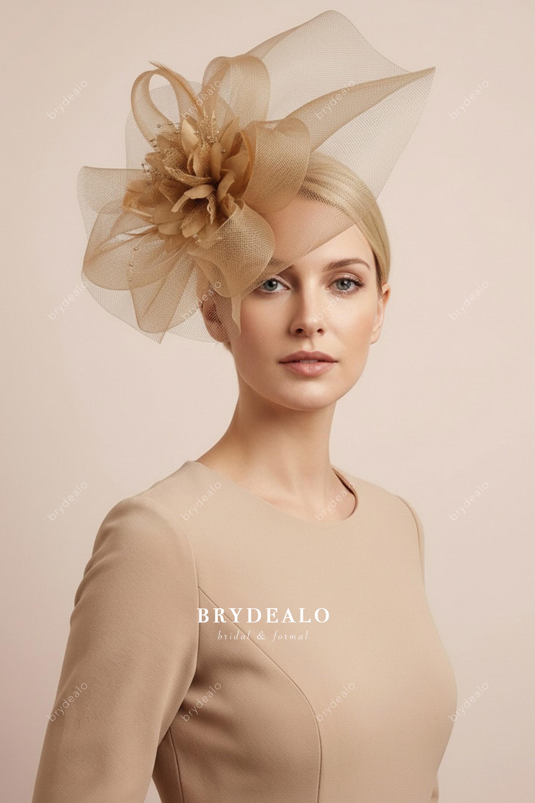 mesh champagne fascinator