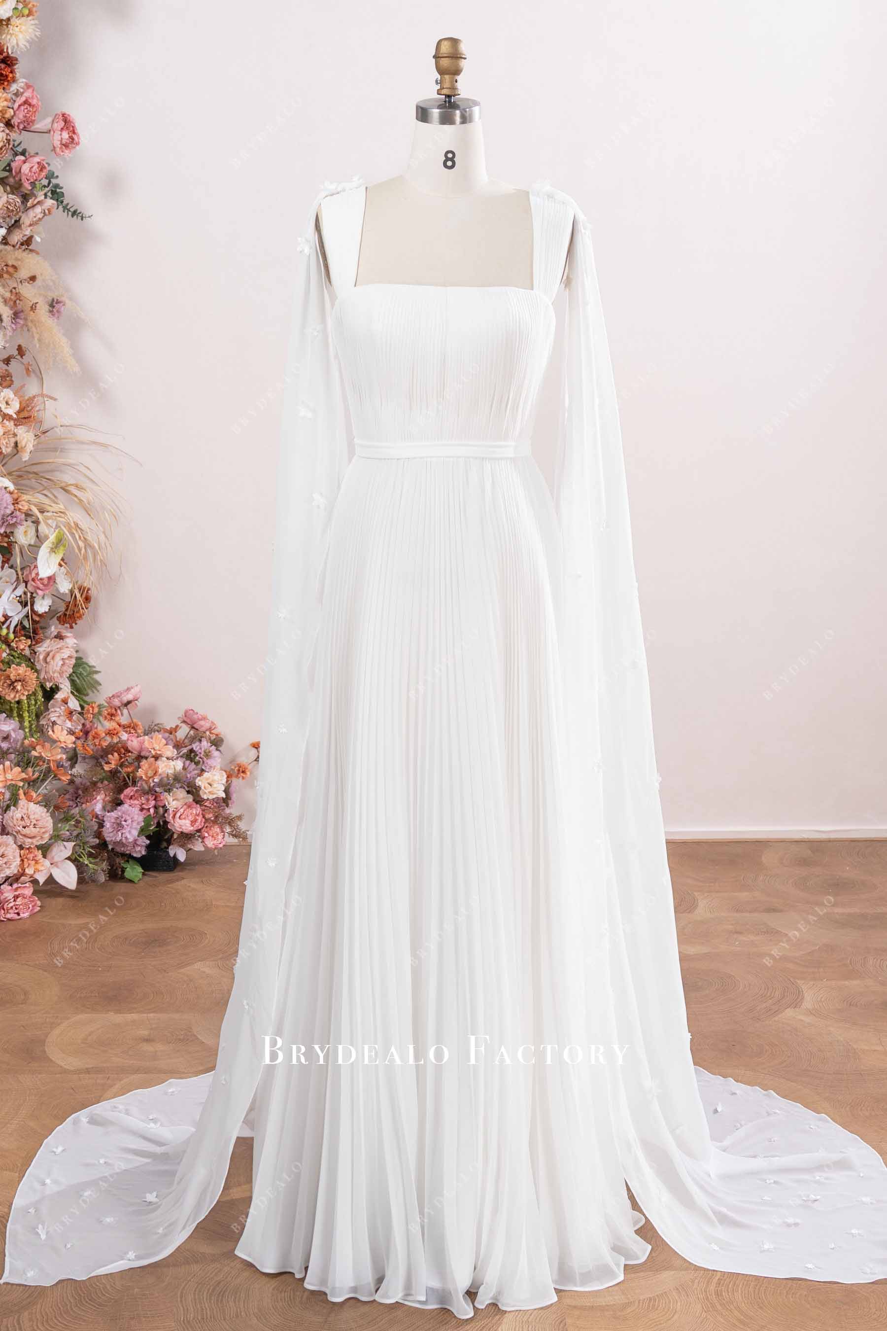 minimalist pleated chiffon wedding dress