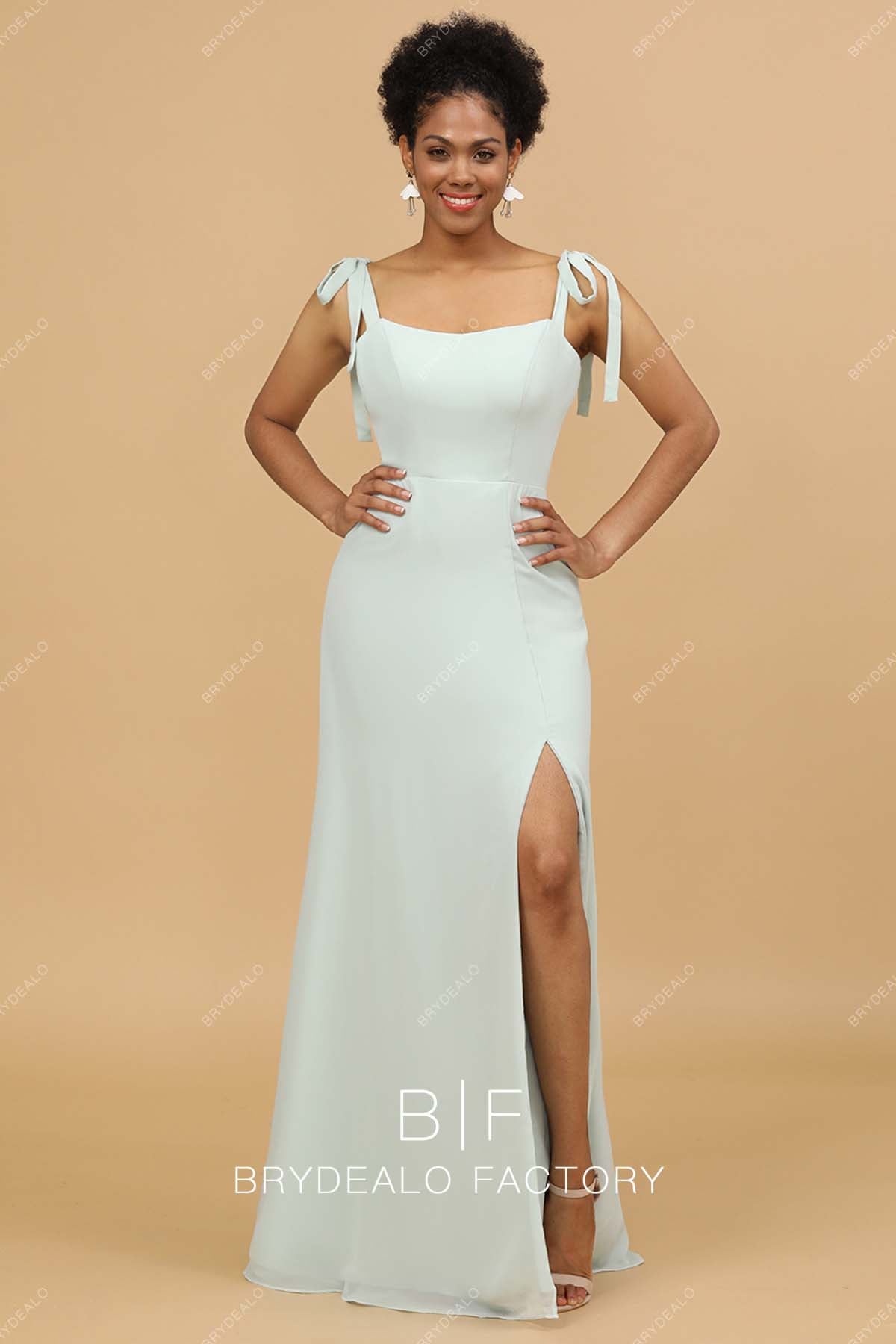 Shoulder Tie Fit and Flare Slit Chiffon Bridesmaid Dress