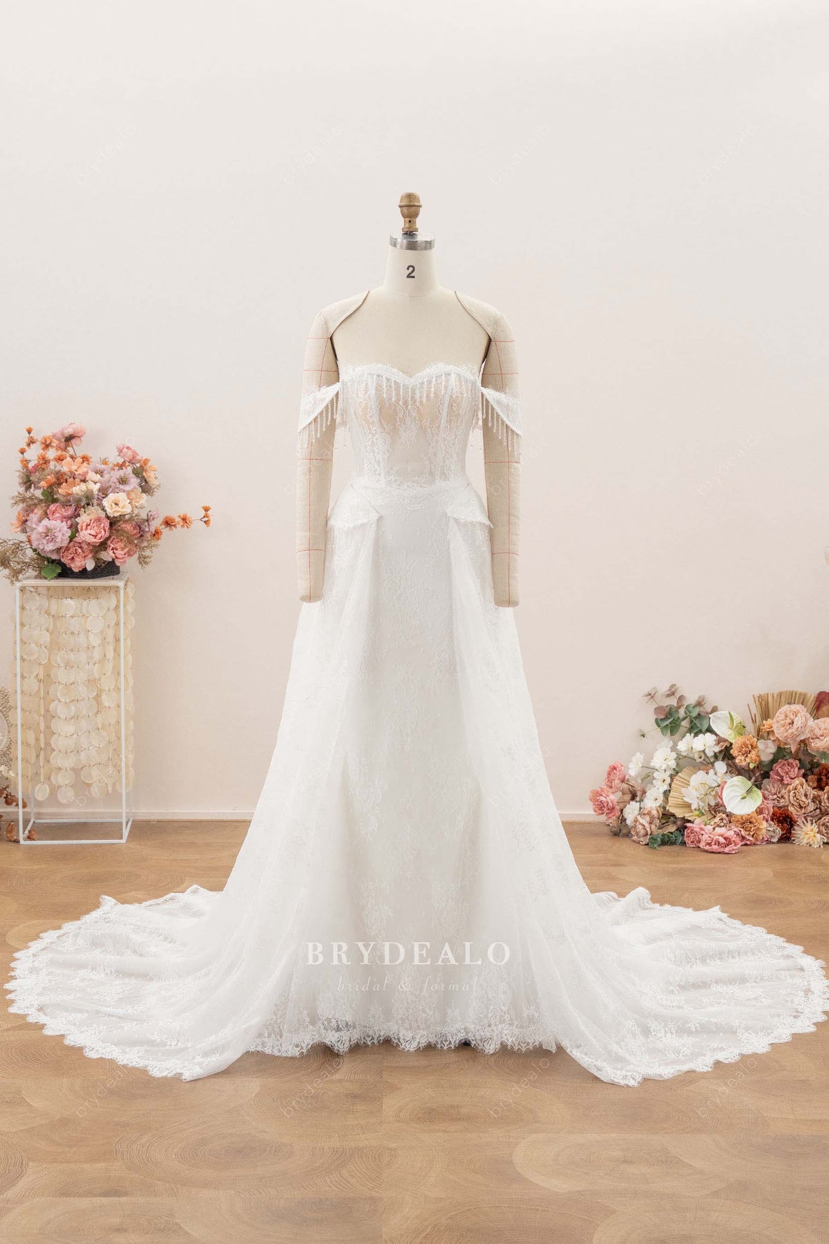 modern crystal tassel wedding dress