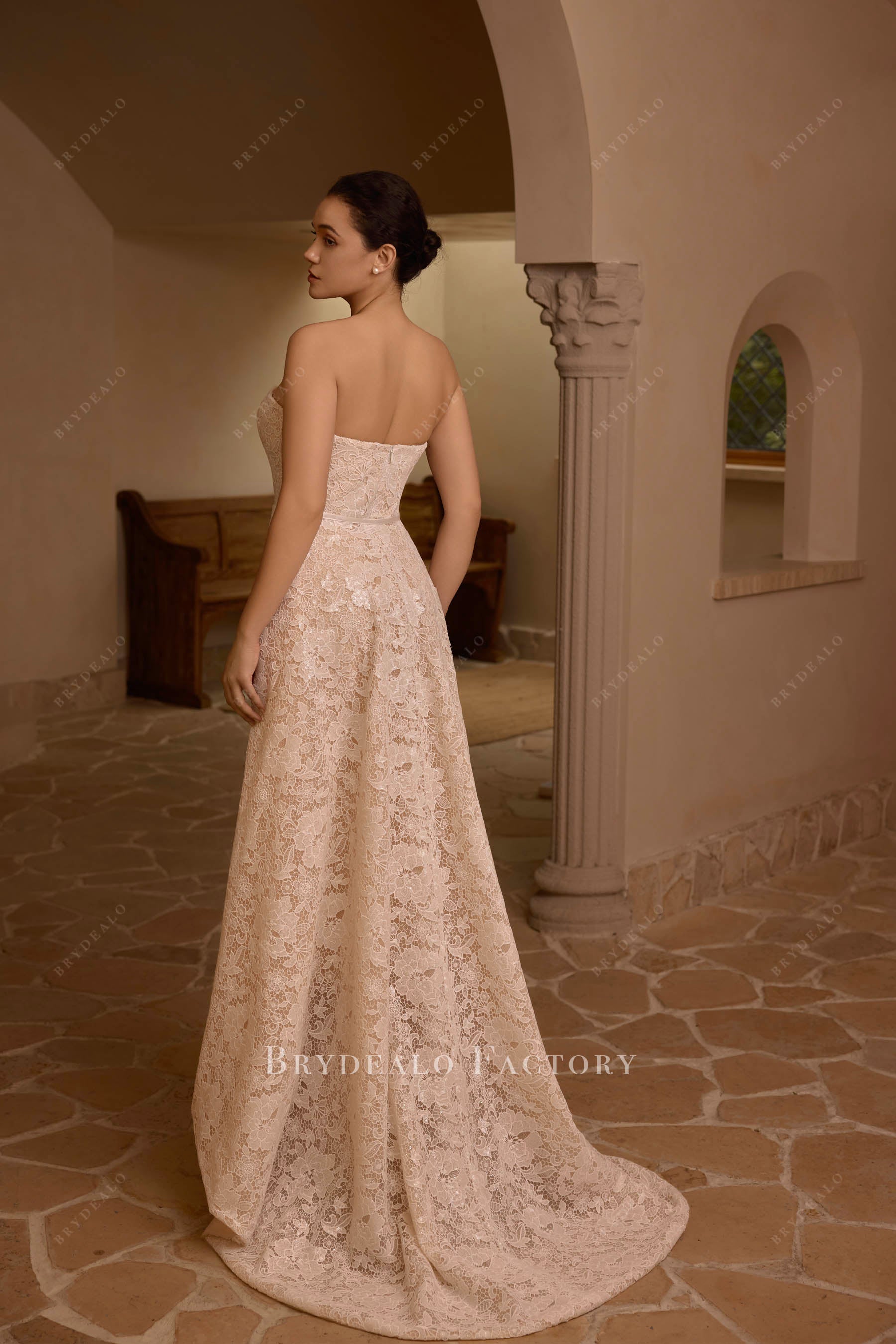 modern indoor sweep train wedding dress