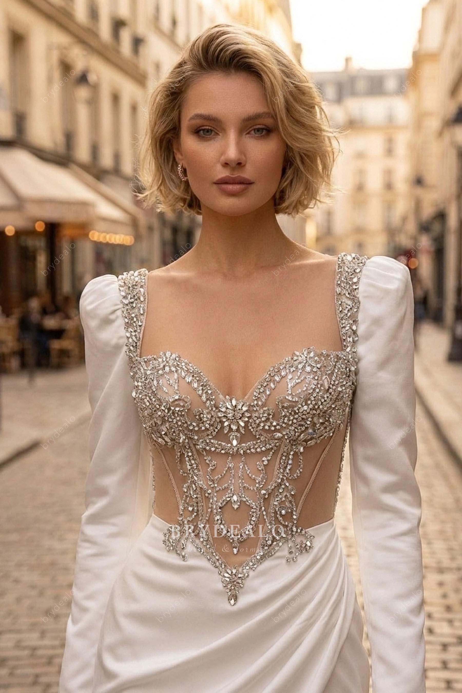 modern rhinestone corset wedding dress