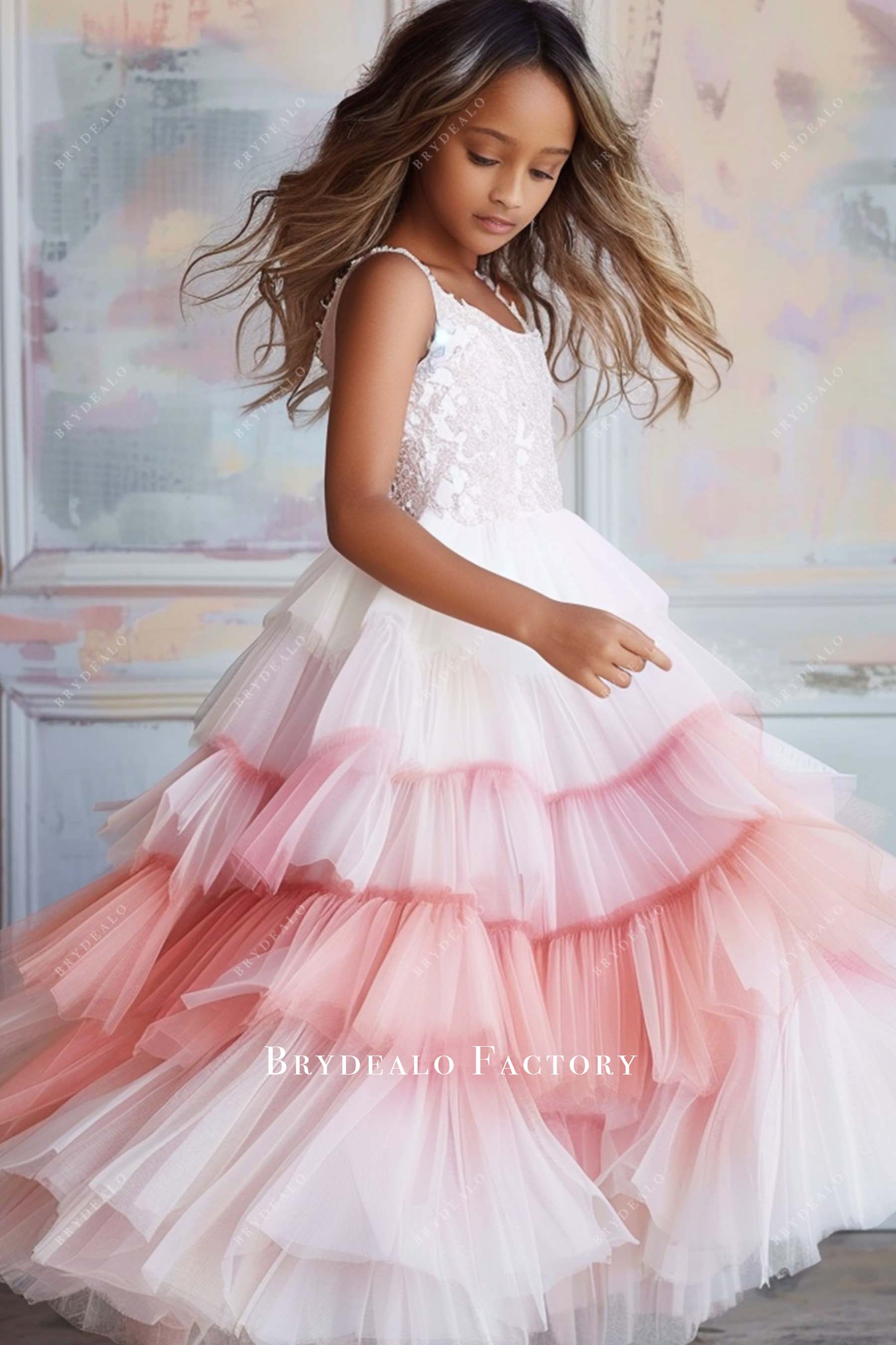 white christmas dresses Designer Lace Multi Colored Tulle Tiered Flower Girl Dress