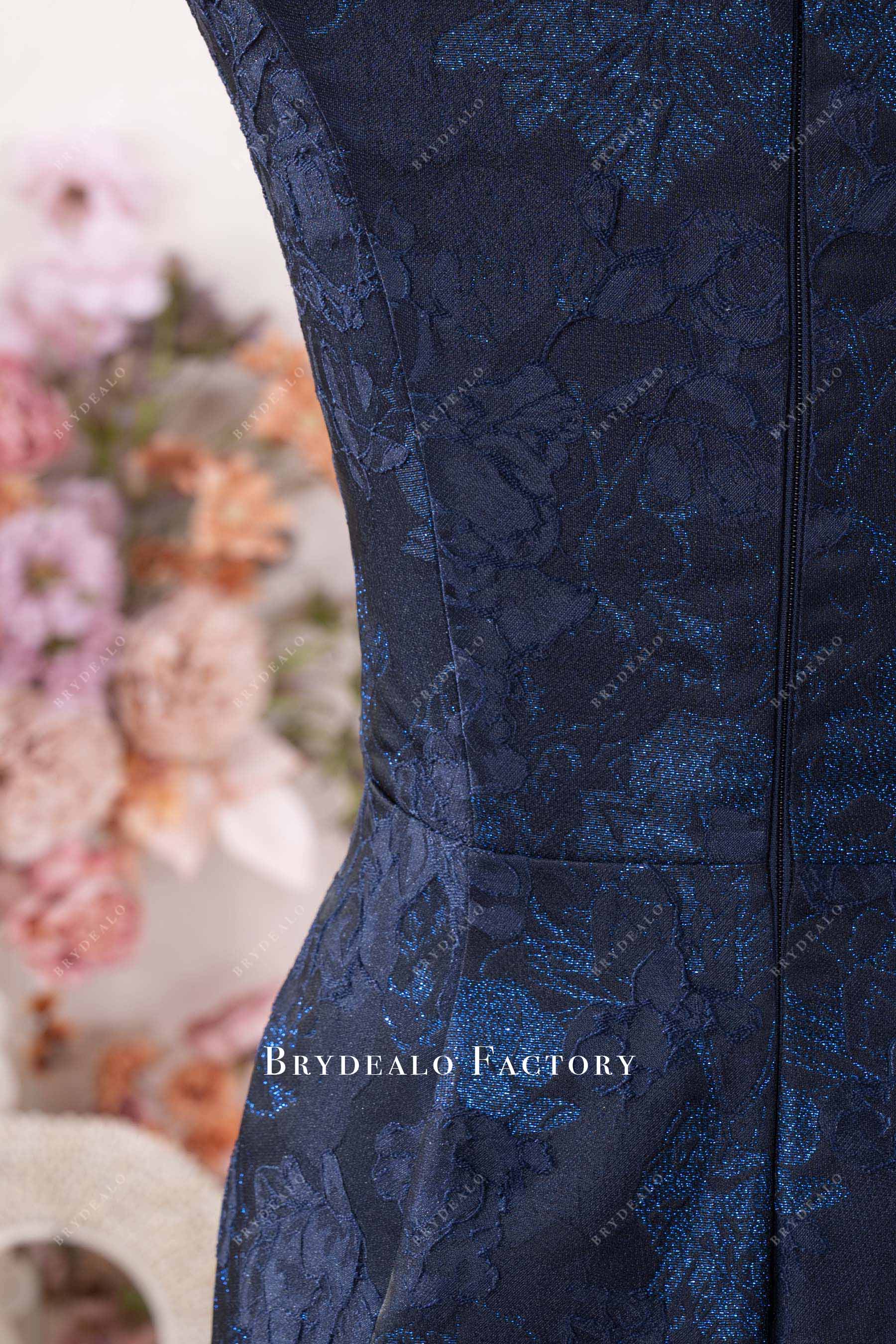 navy flower jacquard formal dress