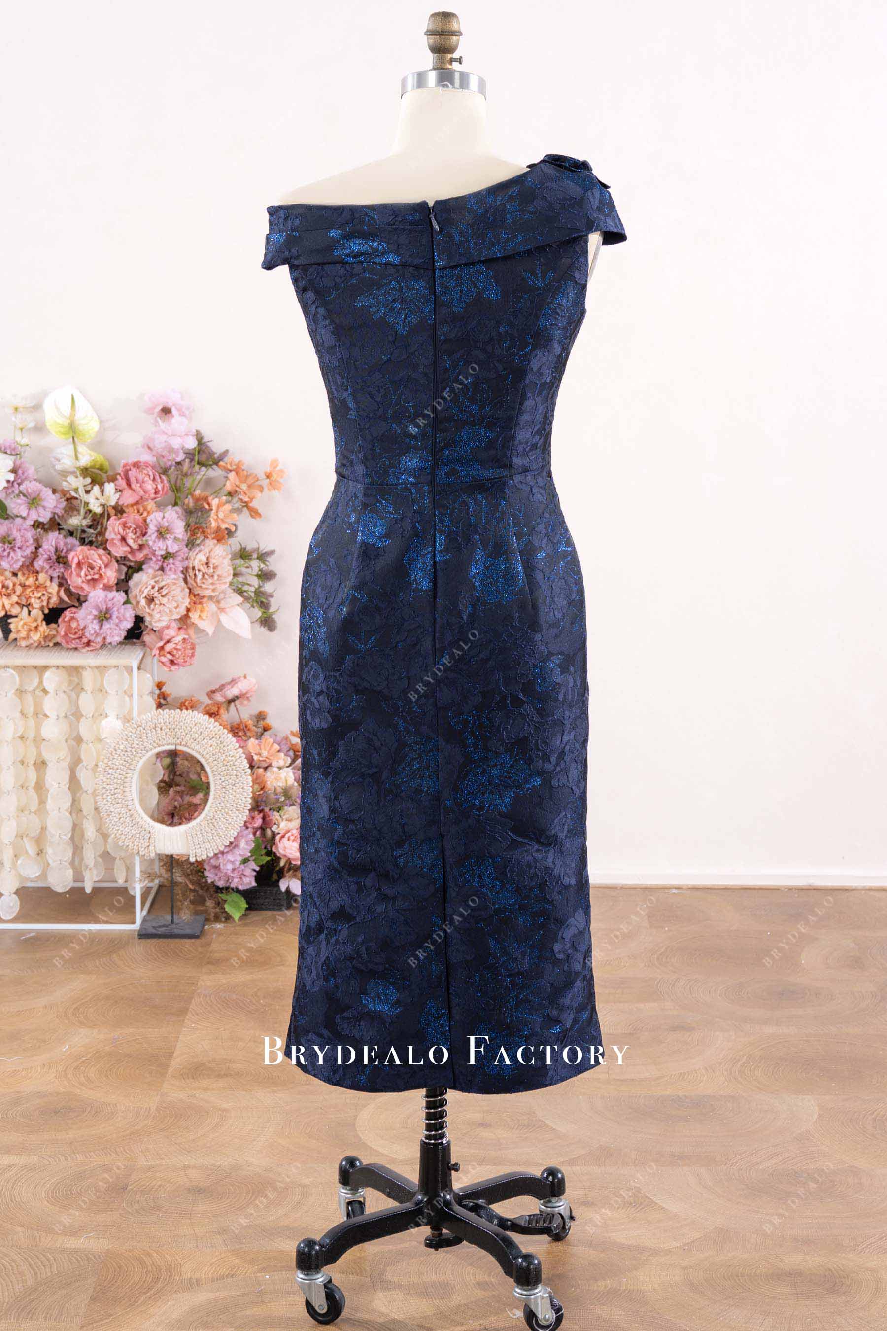 navy jacquard pencil formal dress