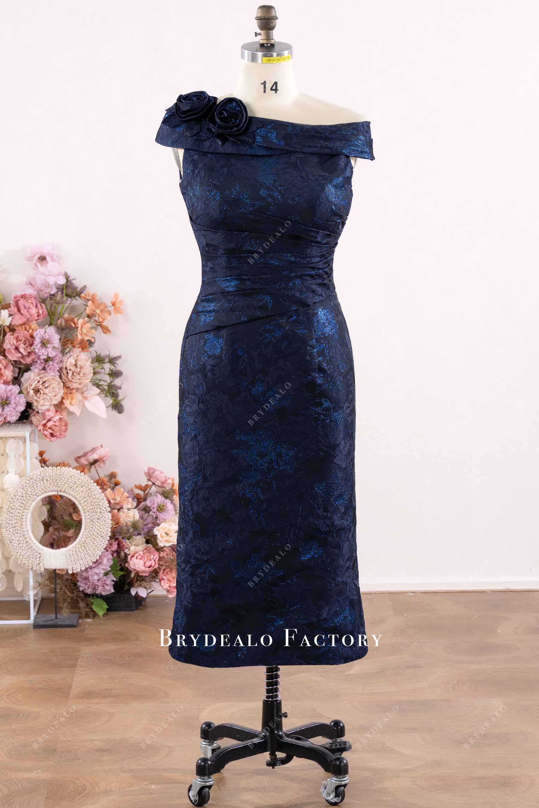 pencil dress off the shoulder Jacquard Asymmetry Shoulder Mother of Bride Dress Sample Sale