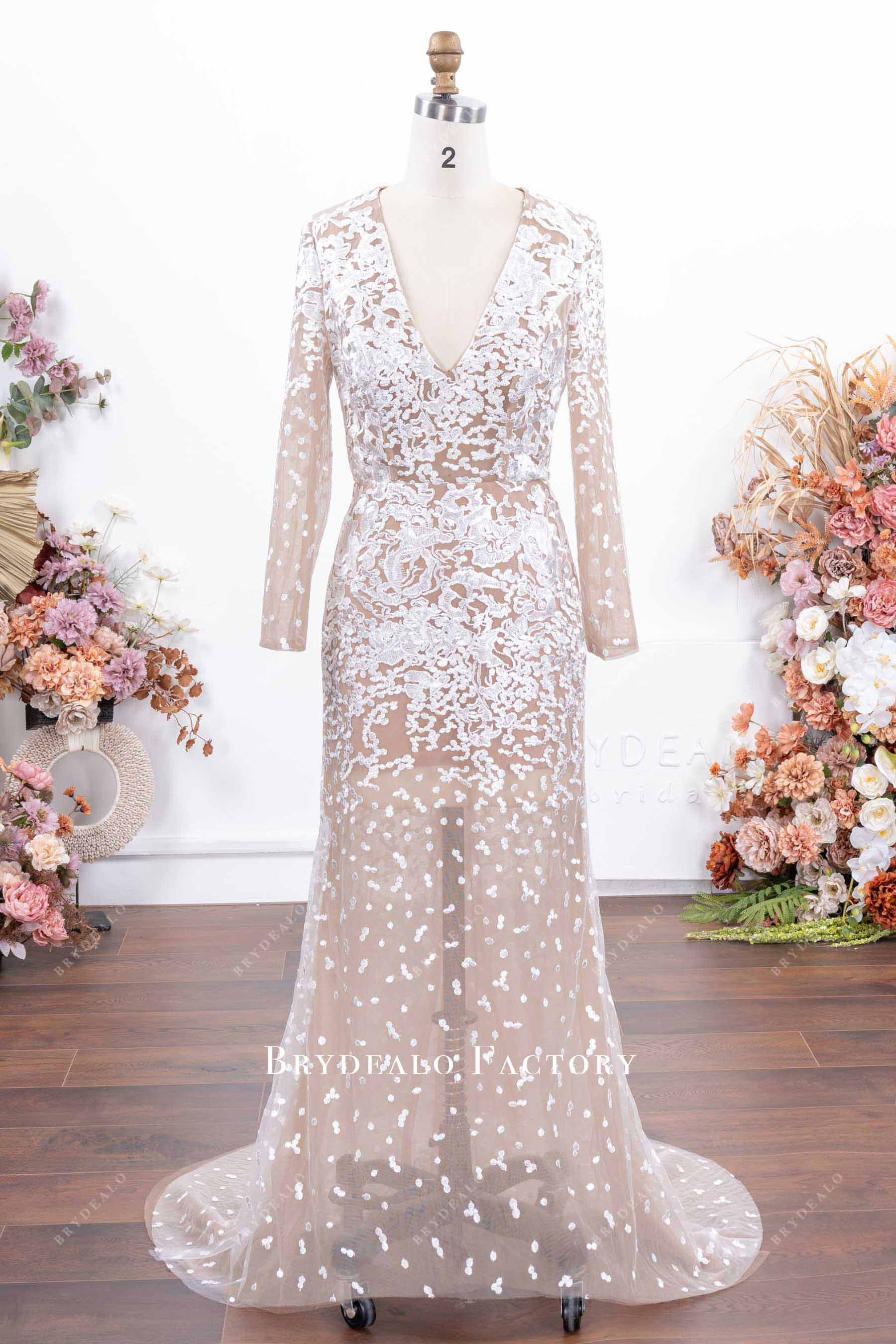 nude lace mermaid wedding dress