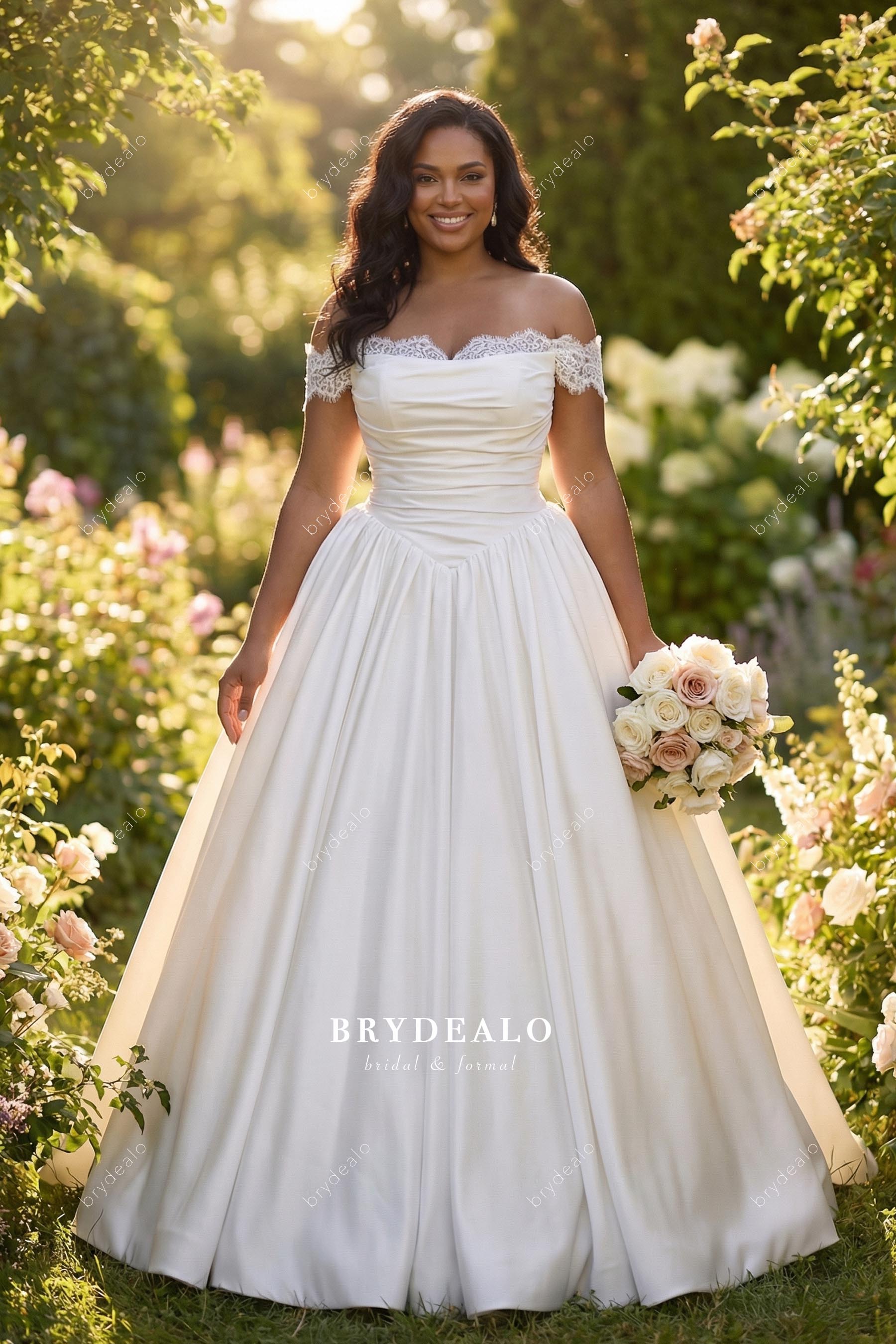 off shoulder a line bridal dress