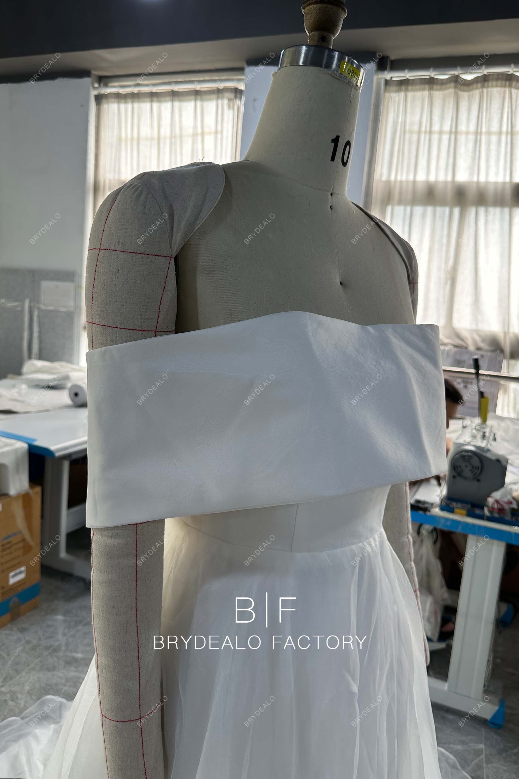 off shoulder organza designer bridal dress