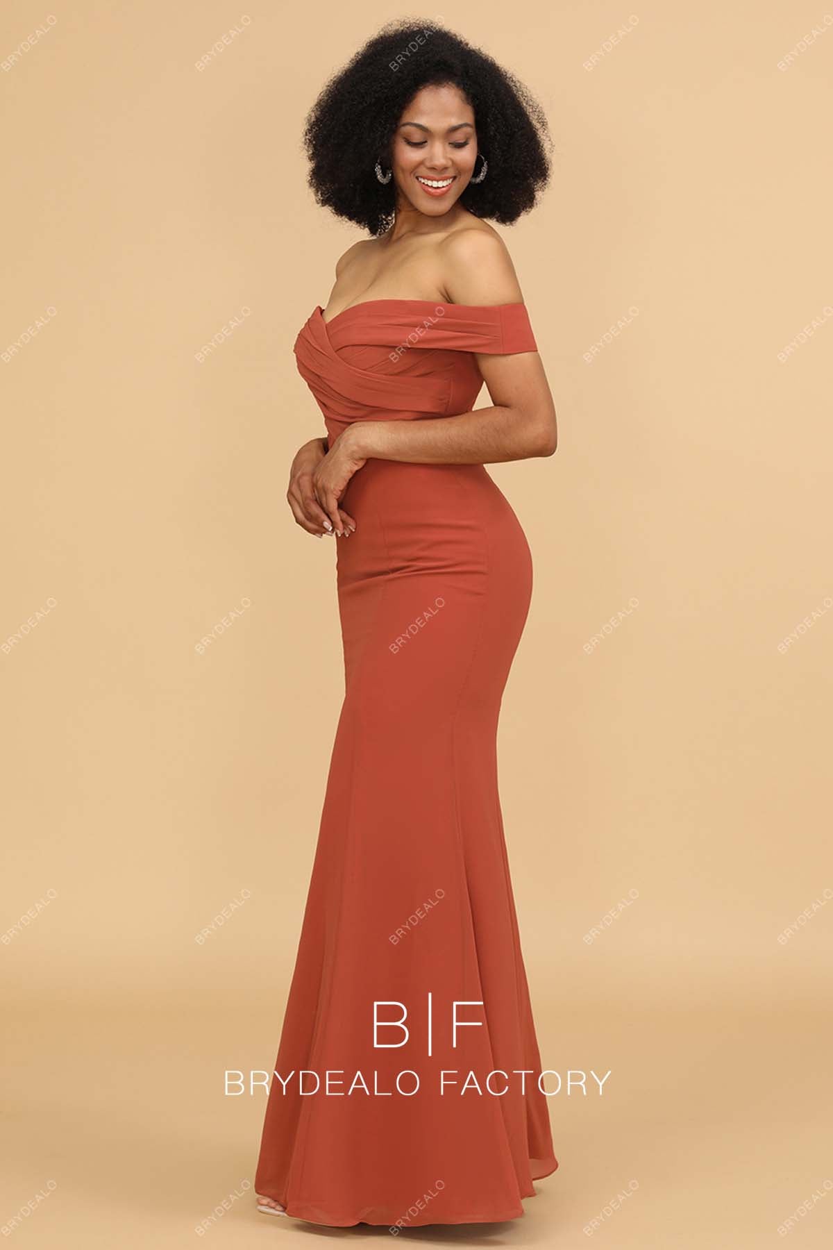 Rusty Off-shoulder Chiffon Mermaid Bridesmaid Gown