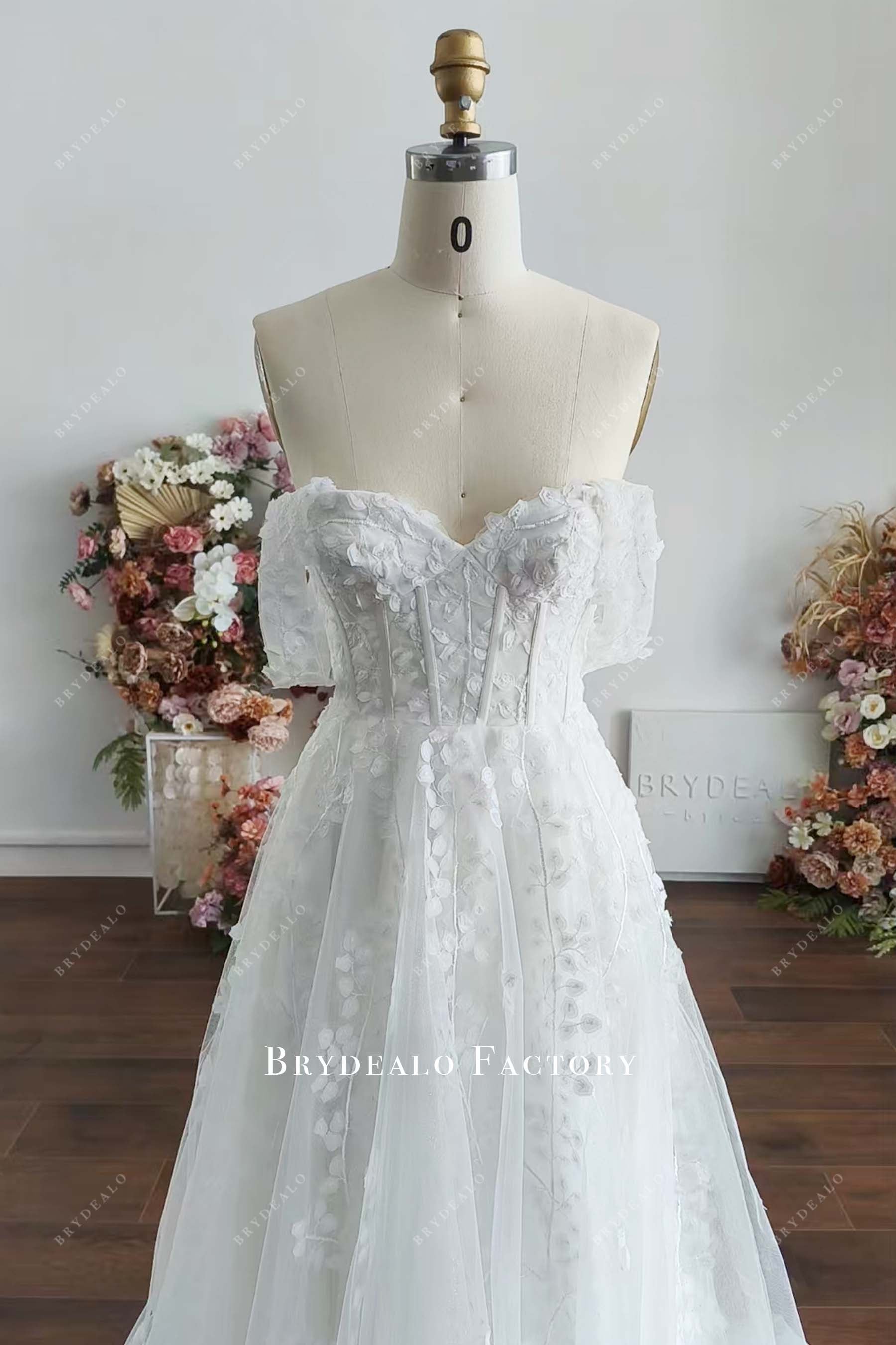 off shoulder corset lace bridal gown