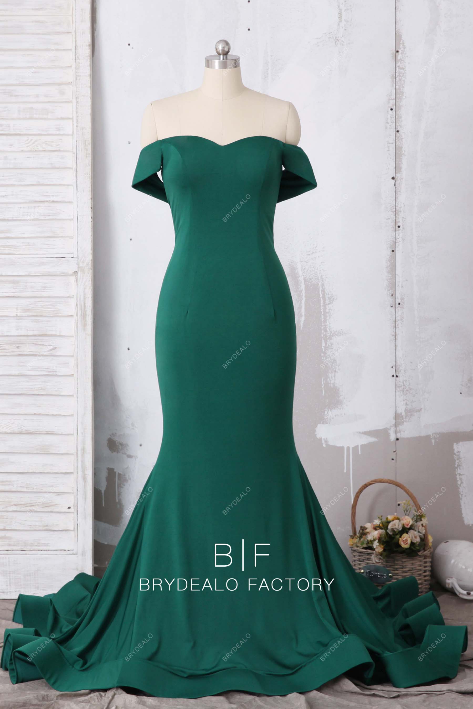 Emerald Spandex Off-the-shoulder Mermaid Prom Dress