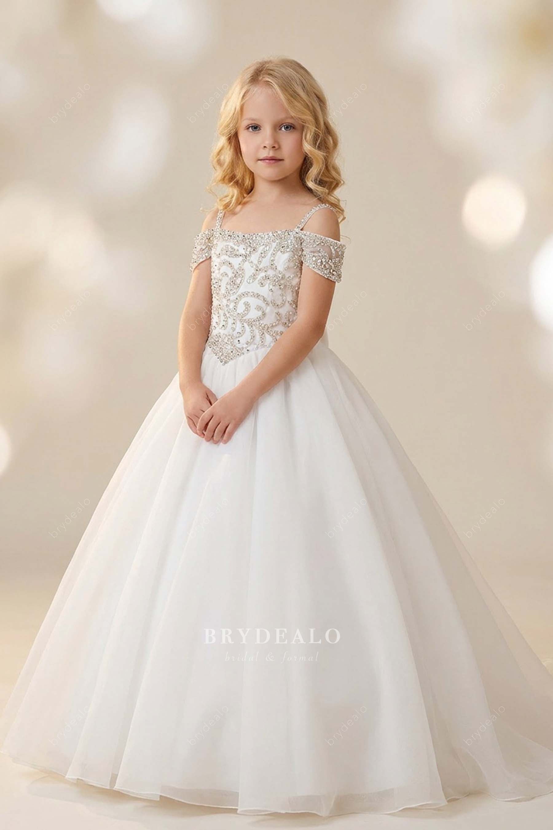 off-shoulder first Communion dress