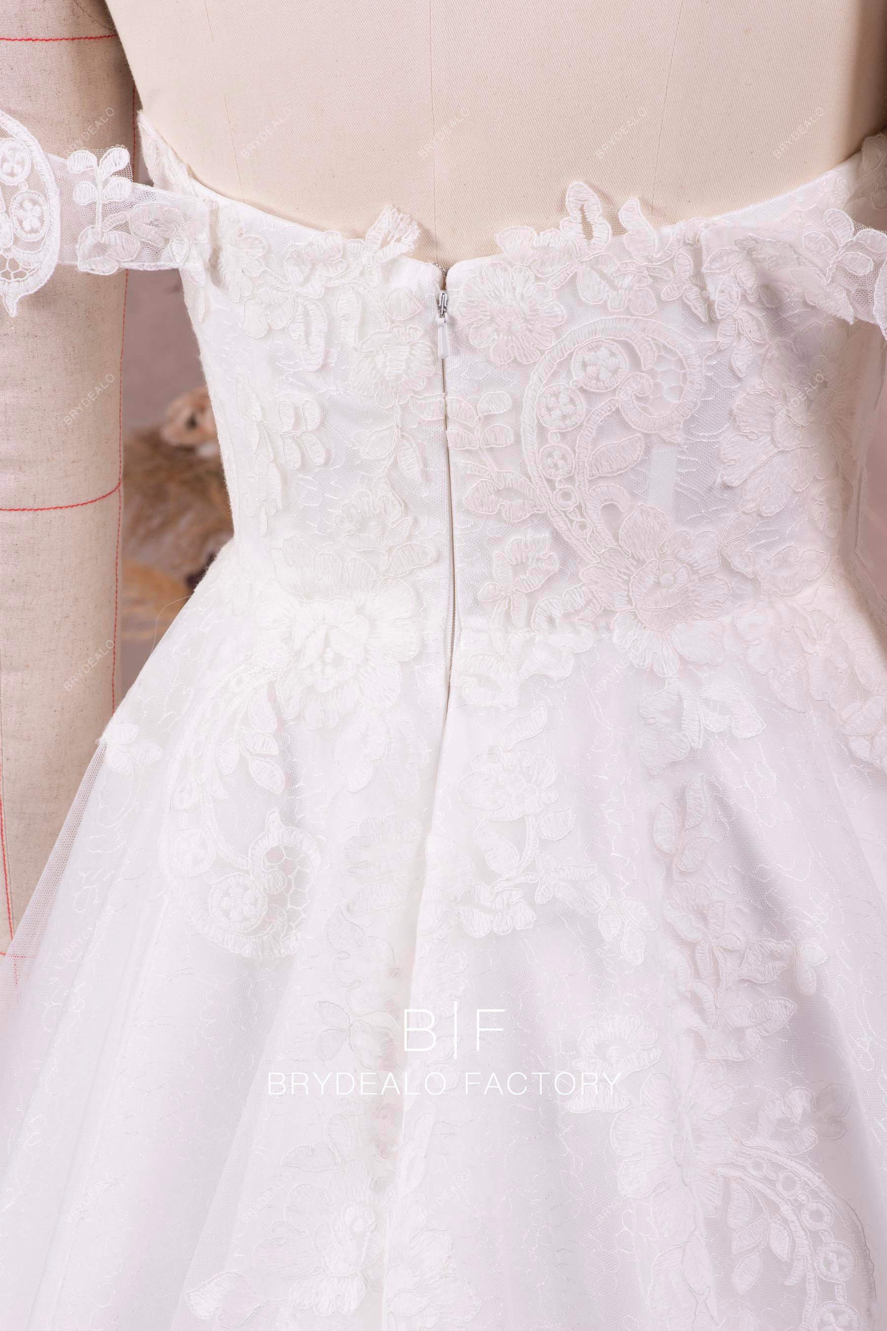 off shoulder flower lace wedding dress