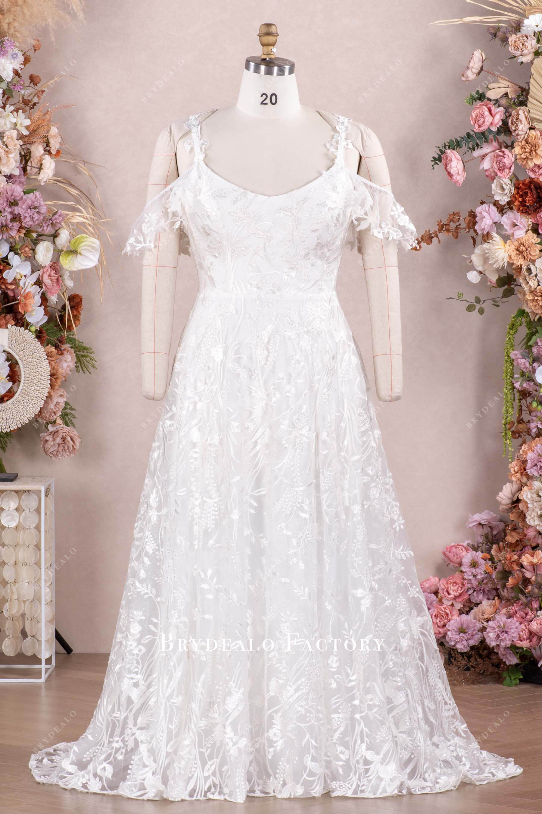 off-shoulder lace allover wedding dress