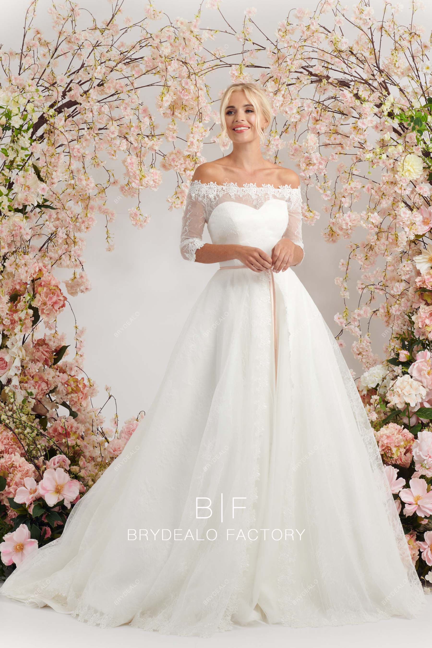 off shoulder lace tulle elegant bridal dress