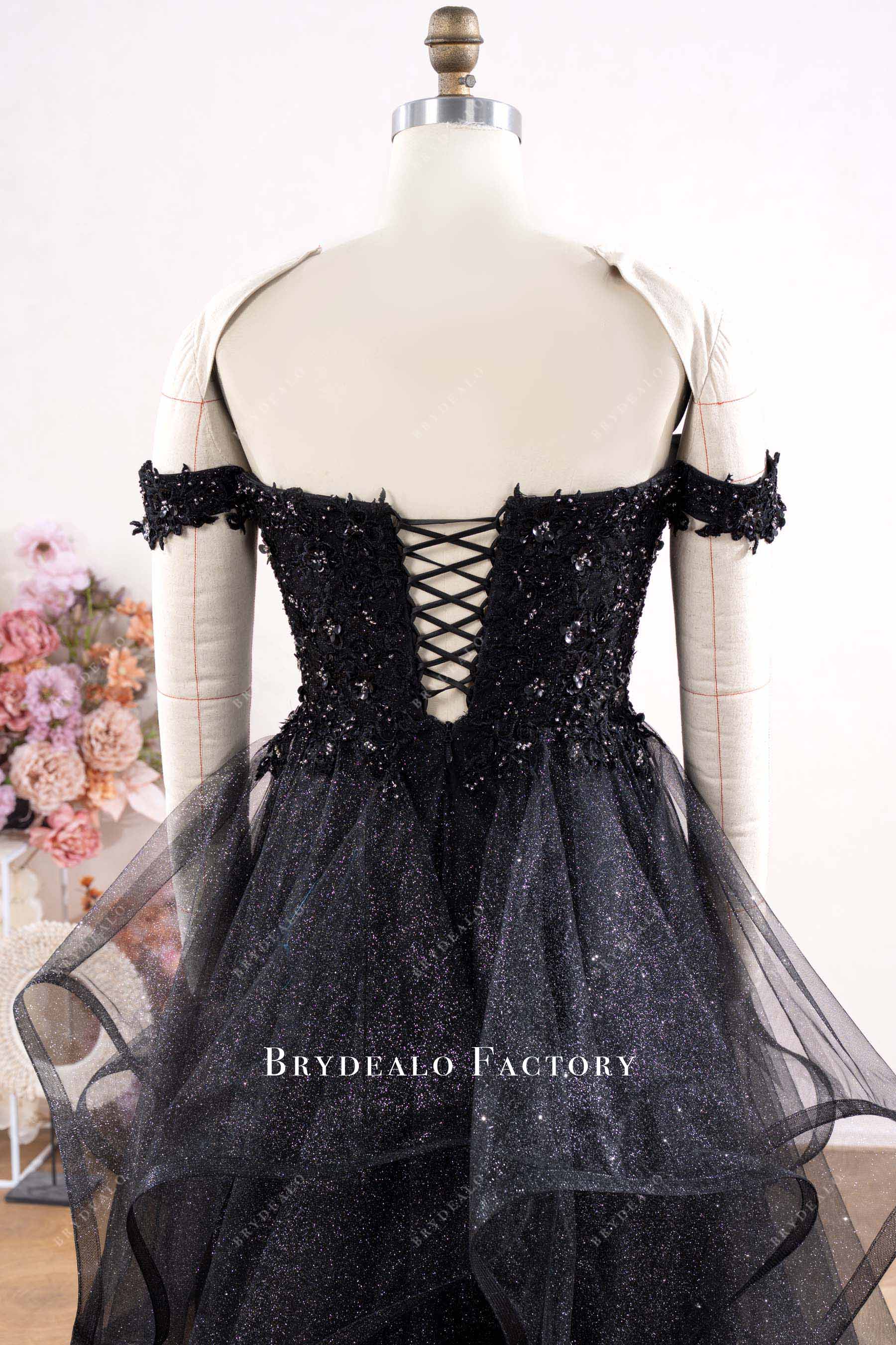 off-shoulder lace-up wedding dress