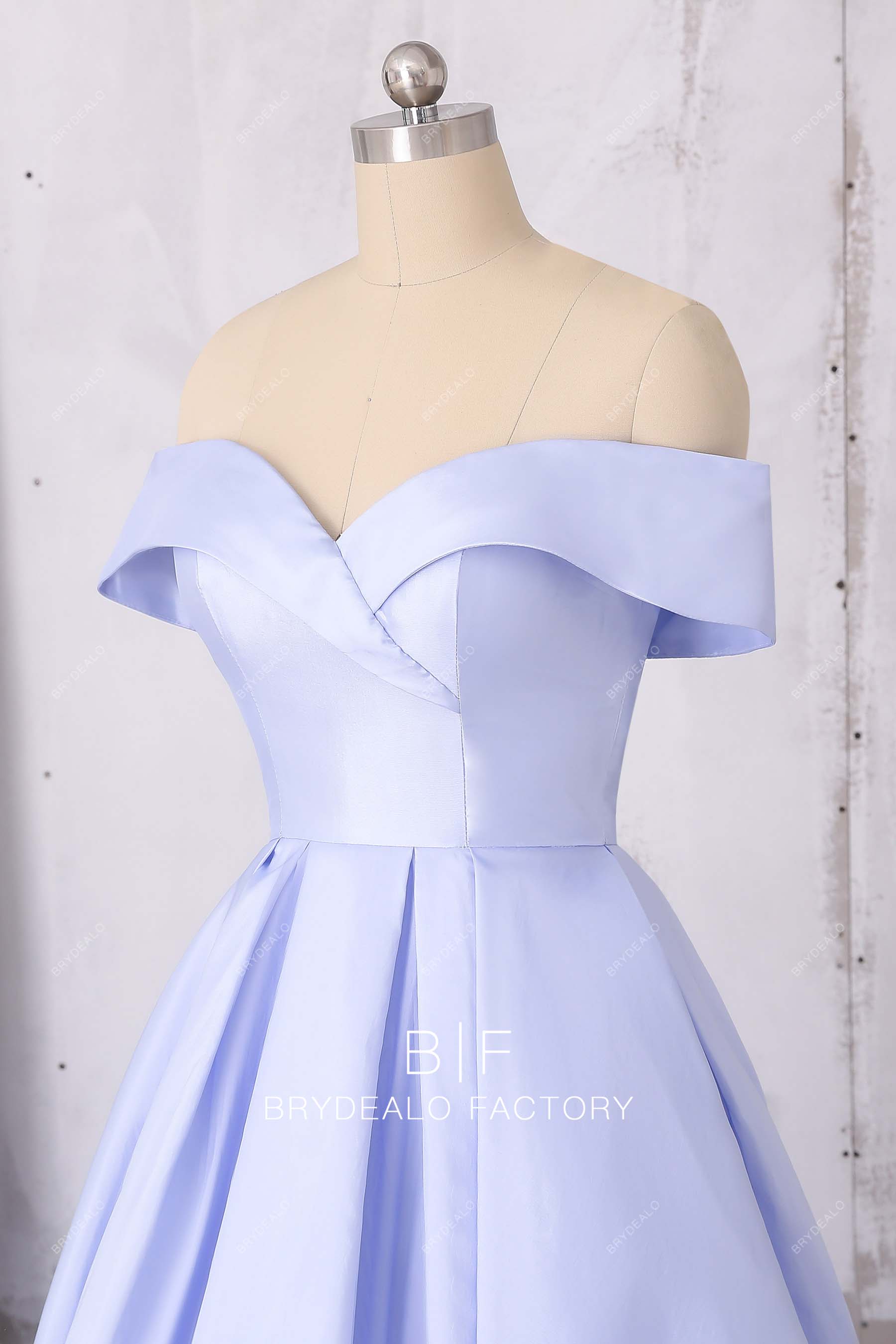 Lavender Satin Off Shoulder Sexy Leg Slit A-line Prom Dress