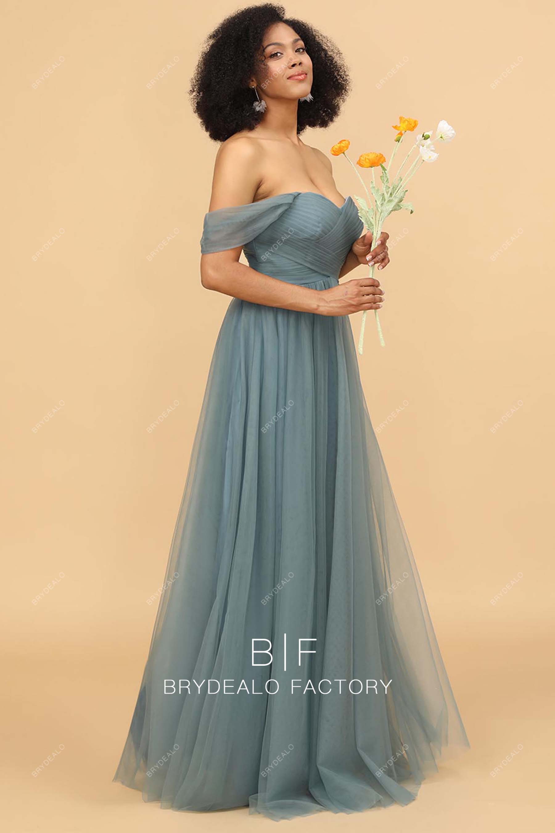 Off-shoulder Tulle A-line Floor Length Bridesmaid Dress