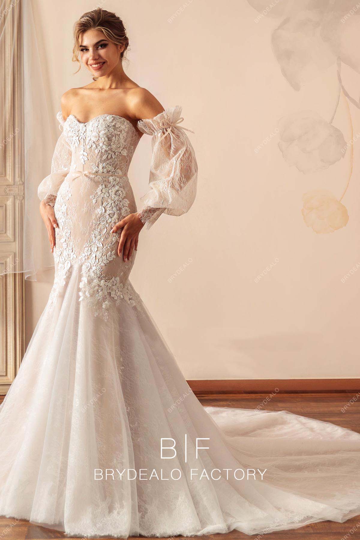 off shoulder long sleeves wedding dress