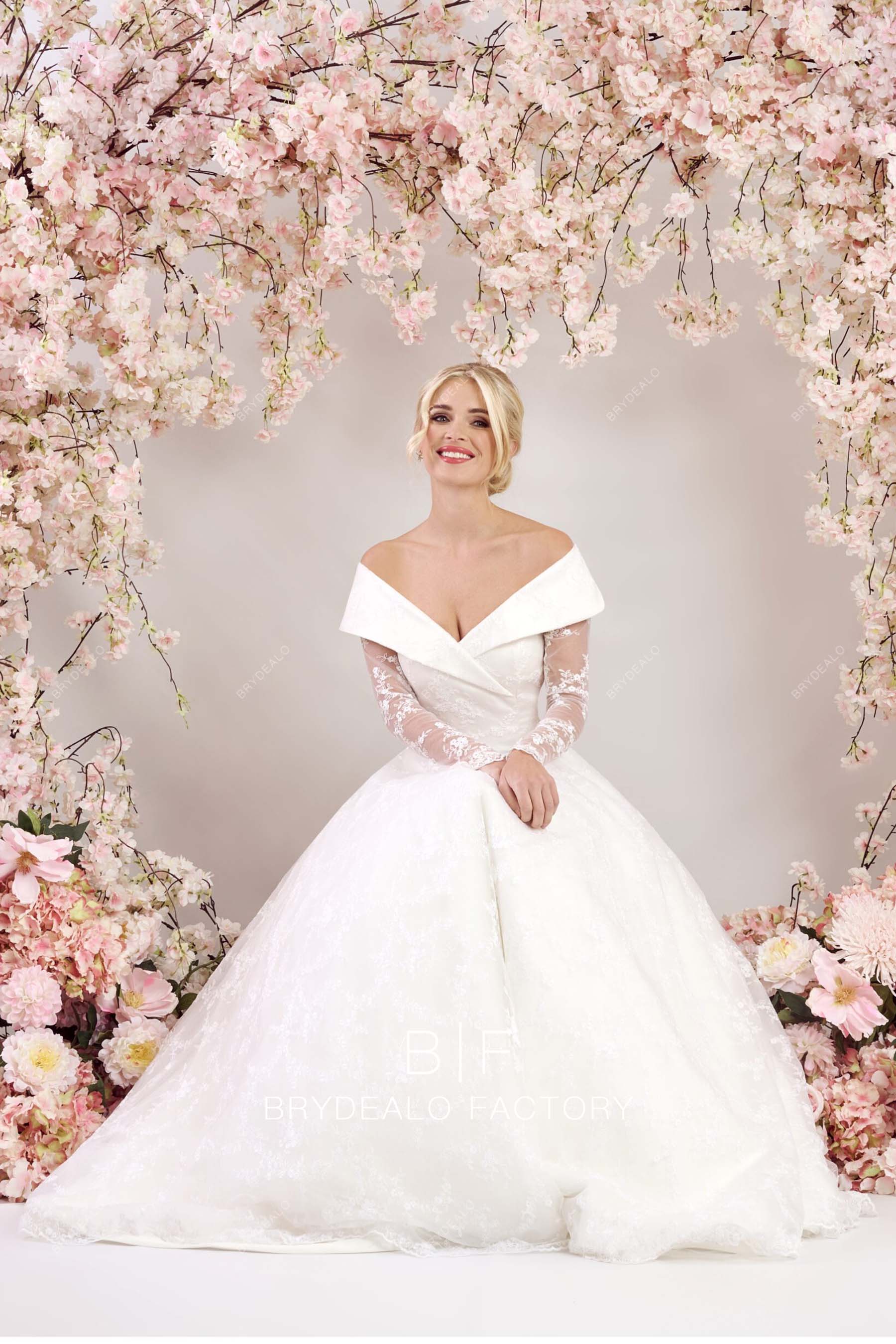 off shoulder long fall wedding dress online