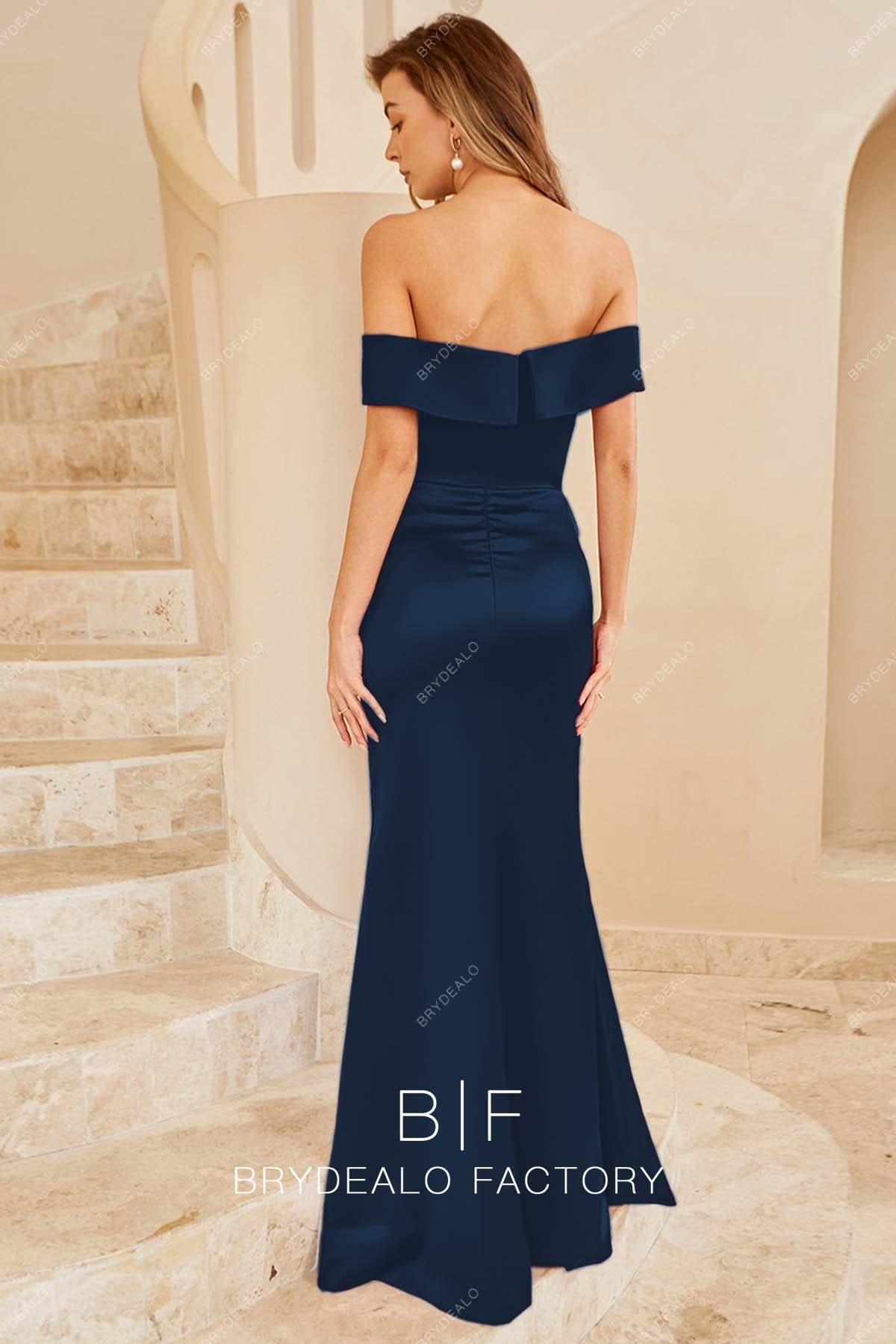 floor length mermaid navy blue bridesmaid dress