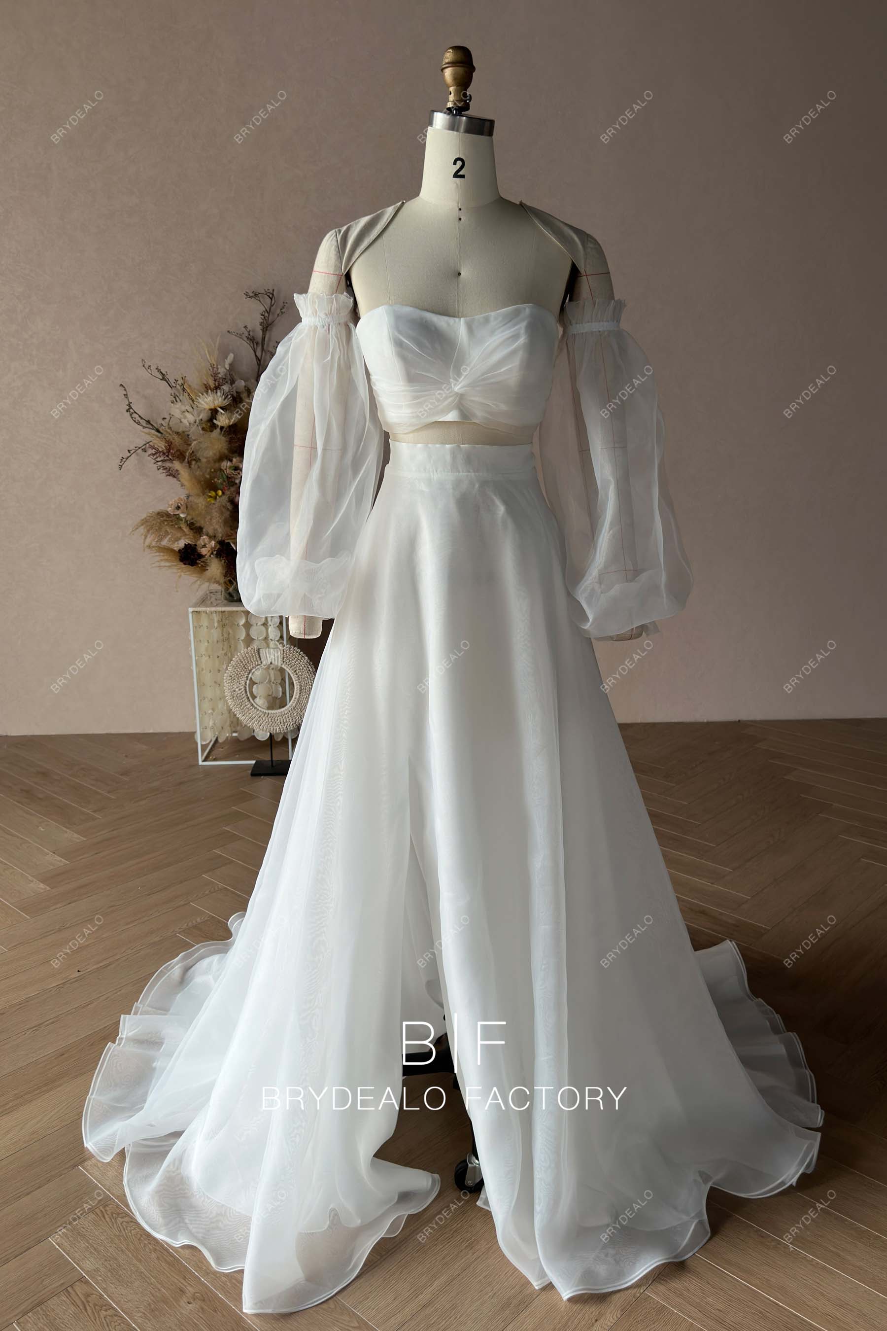 Private Label Organza Custom Off Shoulder Slit Wedding Dress