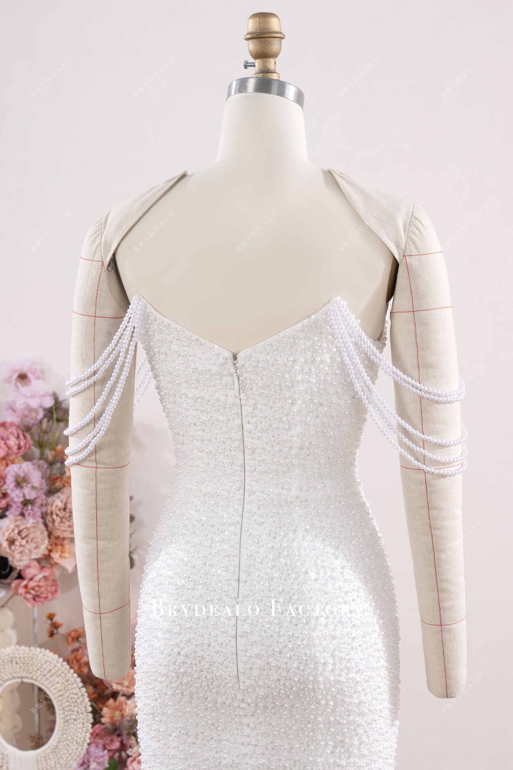 off-shoulder pearl bridal gown