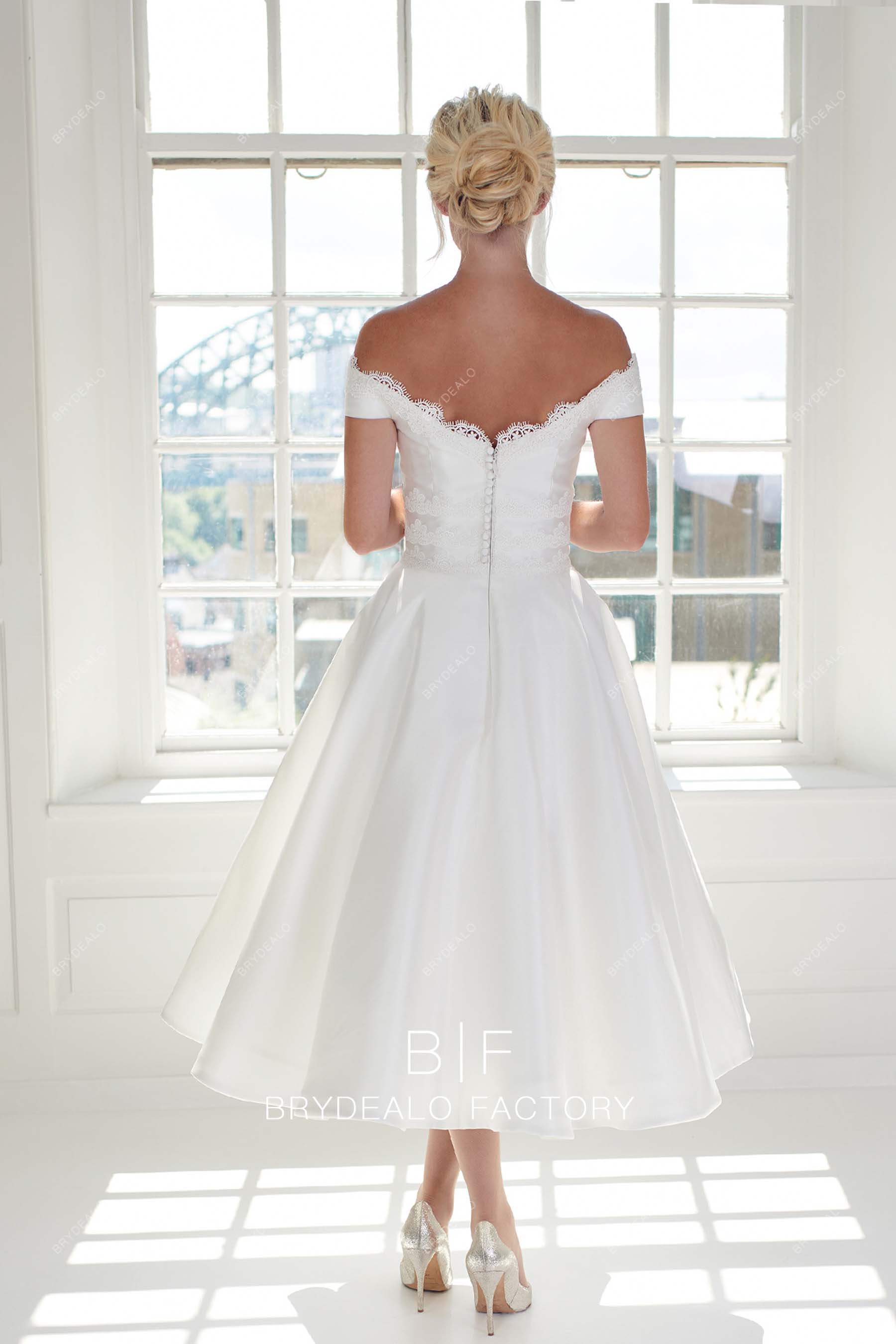off shoulder vintage short A-line bridal dress