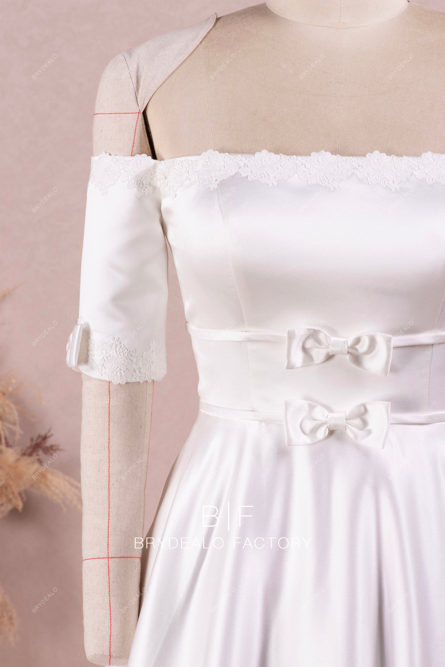 off shoulder short sleeve wedding dress