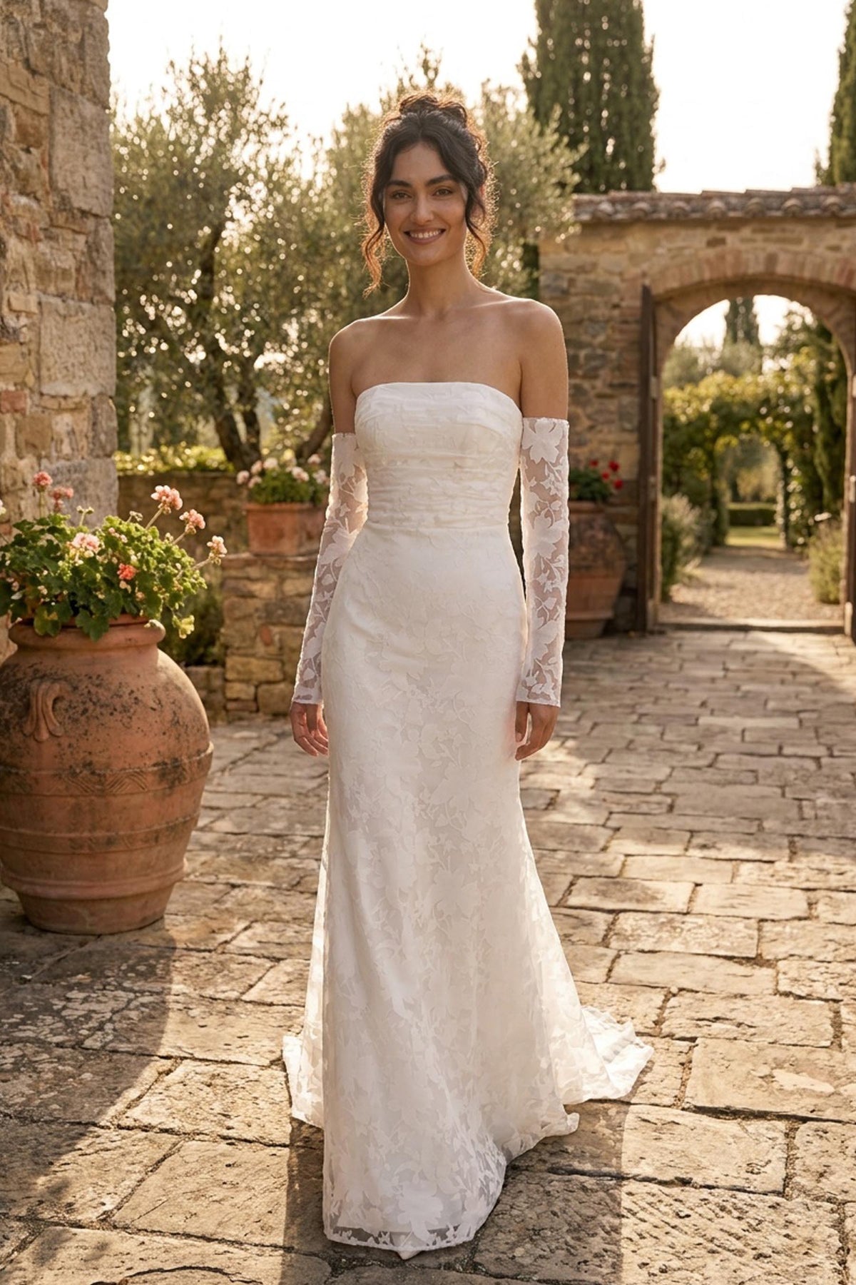 off-shoulder sleeves simple wedding dress
