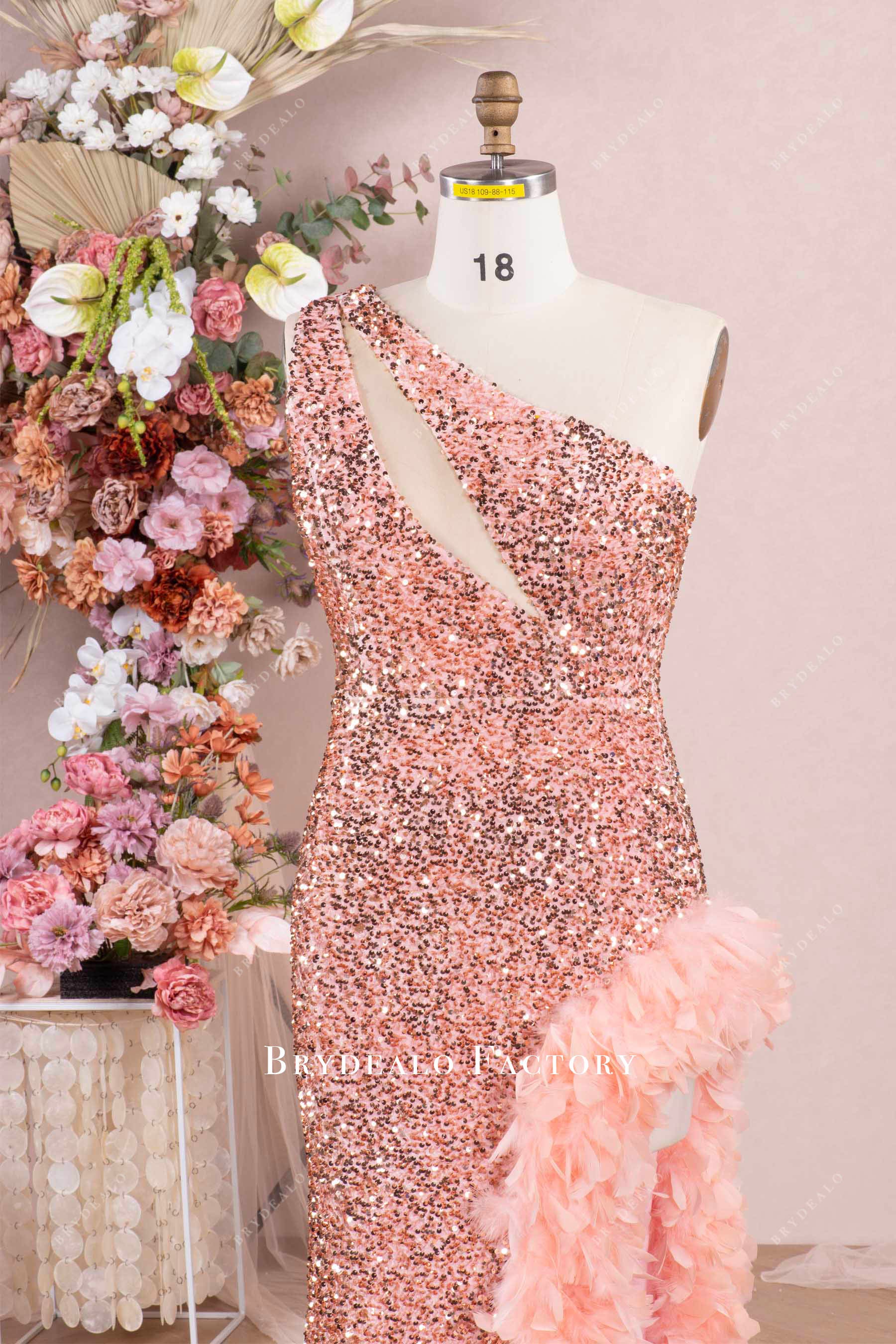 one shoulder cutout prom dress