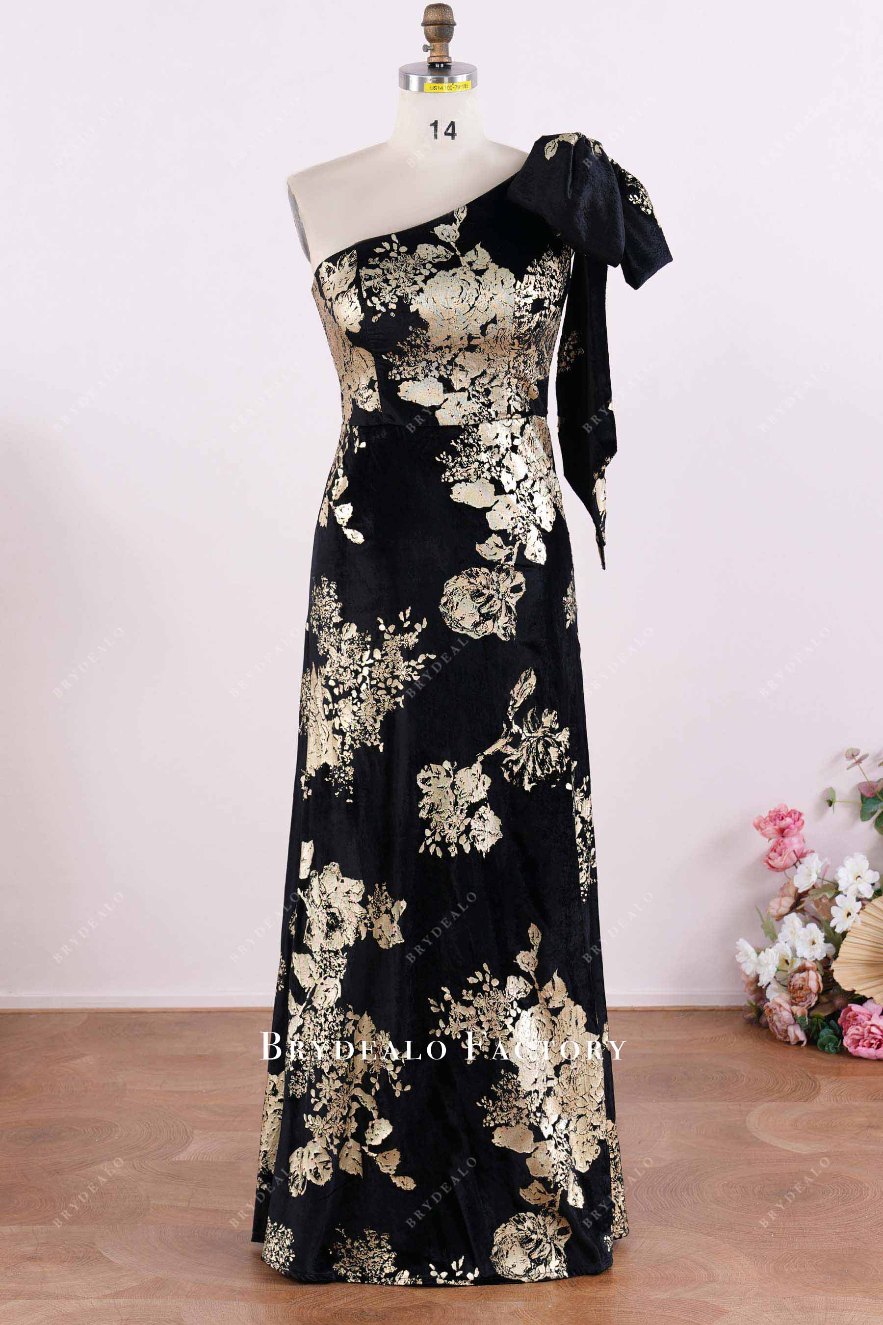 slim fit dress slacks Black Gold One Shoulder Mother of Bride Dress Sample Sale